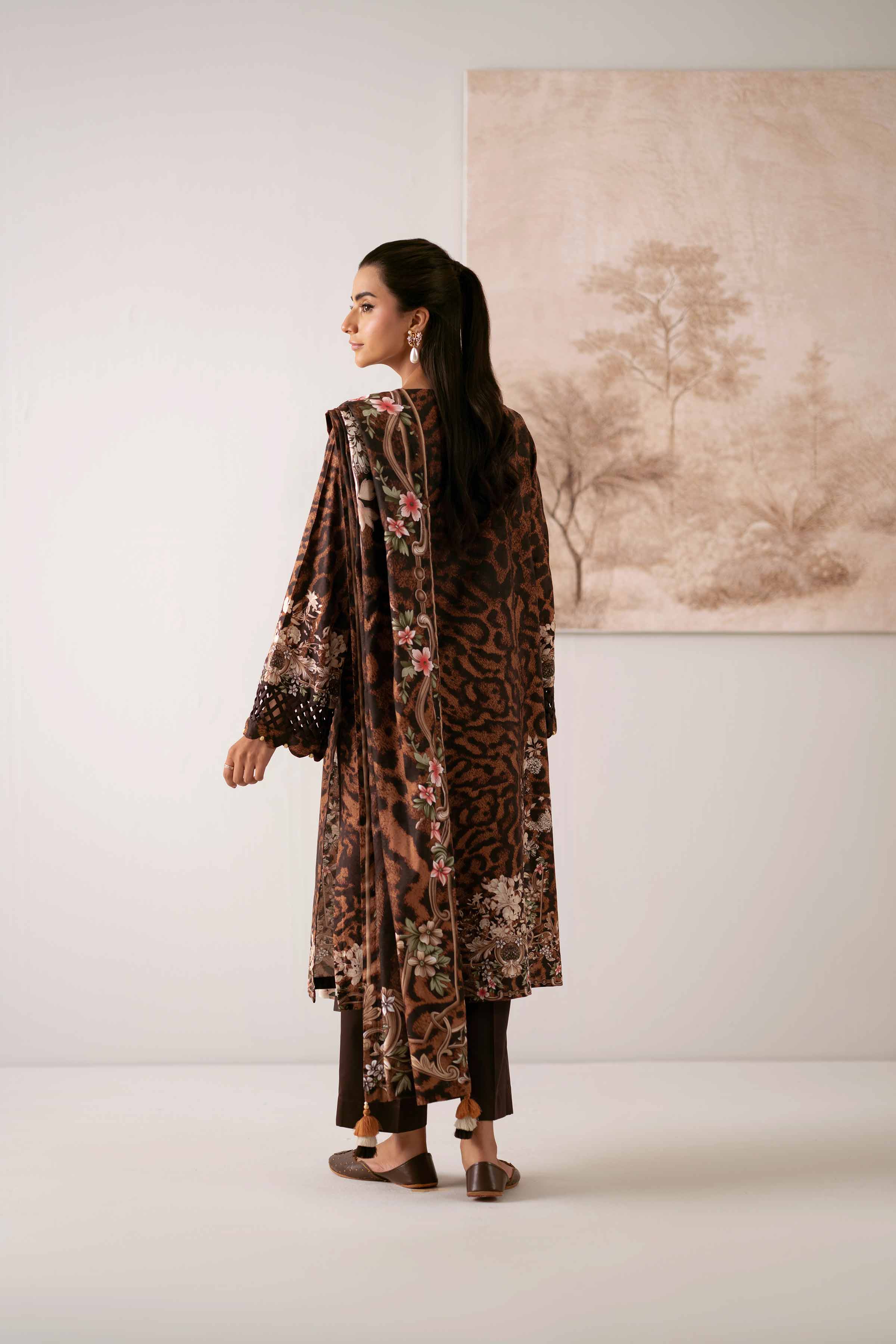 3 Piece - Digital Printed Suit - 42502908 Unstitched Brown Jacquard 3PC Printed