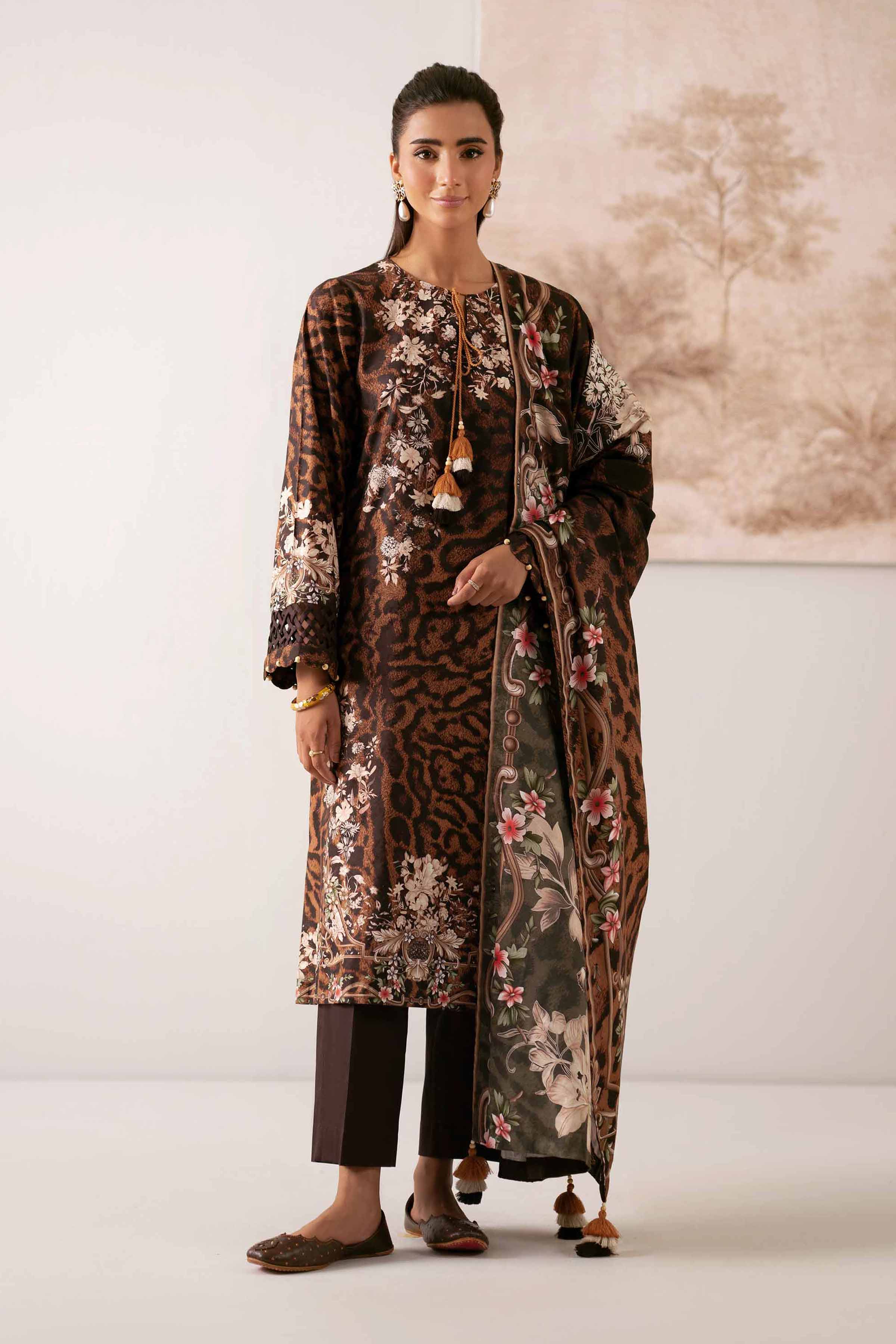 3 Piece - Digital Printed Suit - 42502908 Unstitched Brown Jacquard 3PC Printed