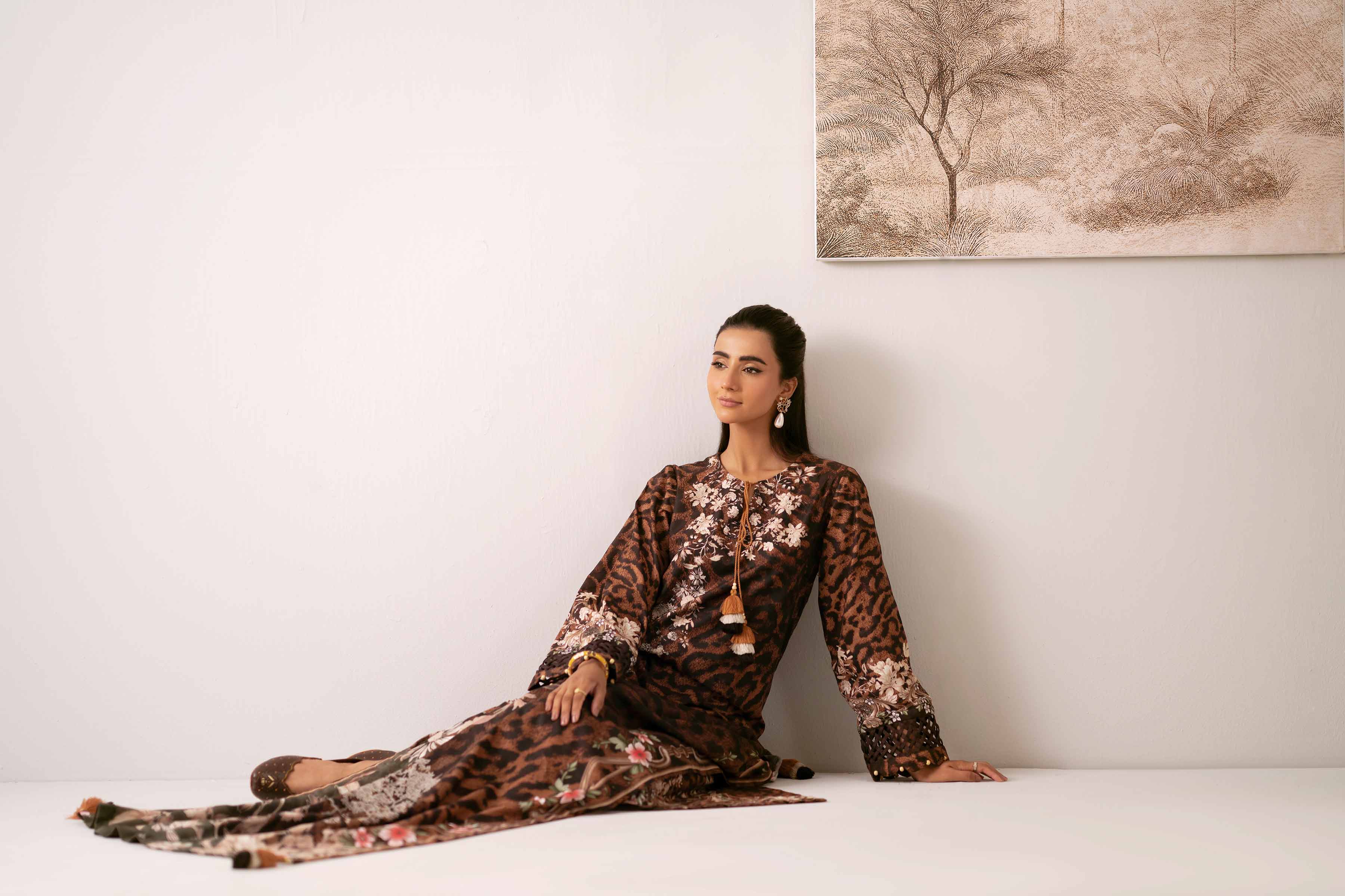 3 Piece - Digital Printed Suit - 42502908 Unstitched Brown Jacquard 3PC Printed