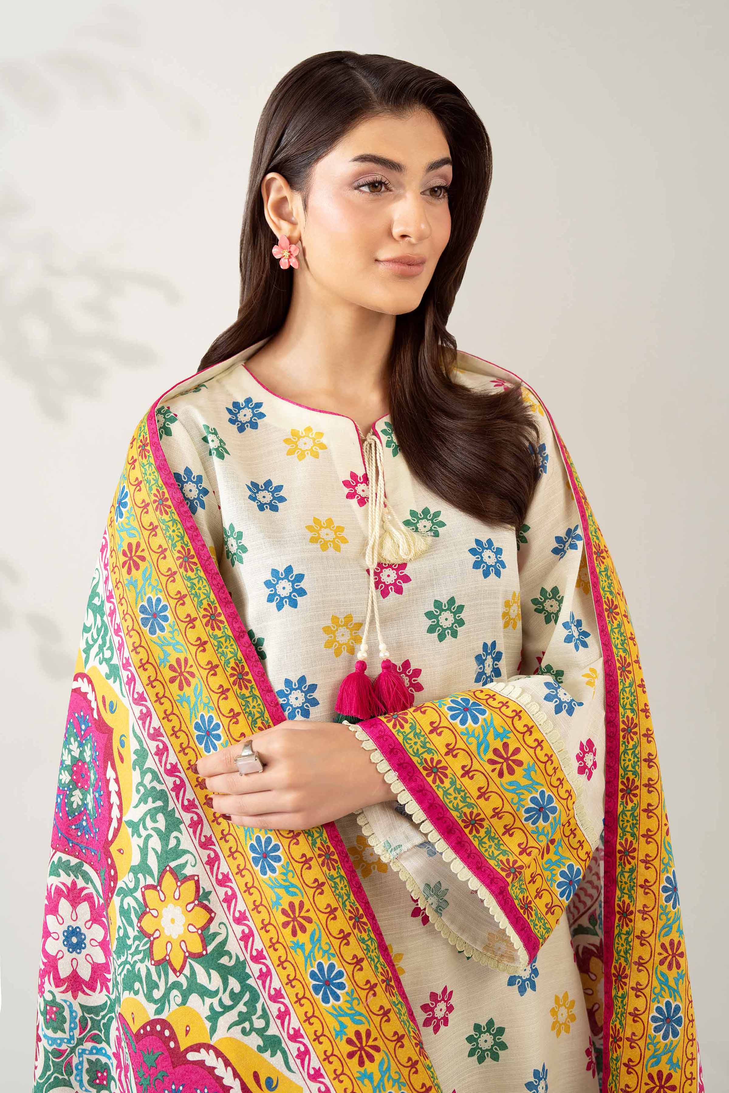 3 Piece - Printed Suit - 42502947 Unstitched Multi Khaddar 3PC Printed