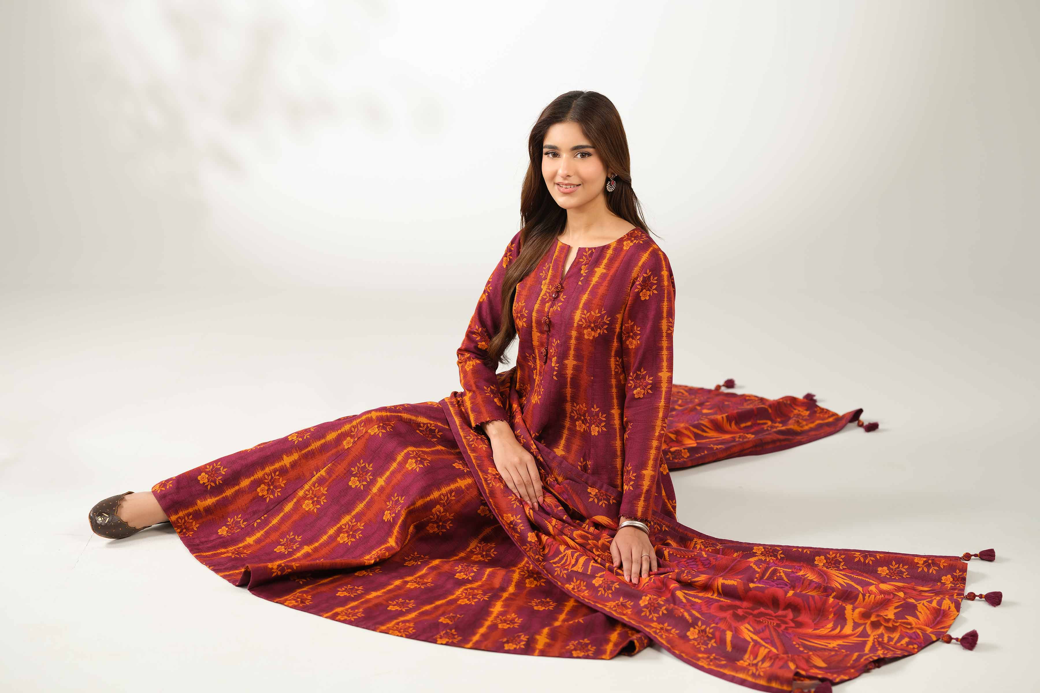 3 Piece - Printed Suit - 42502948 Unstitched Purple Khaddar 3PC Printed