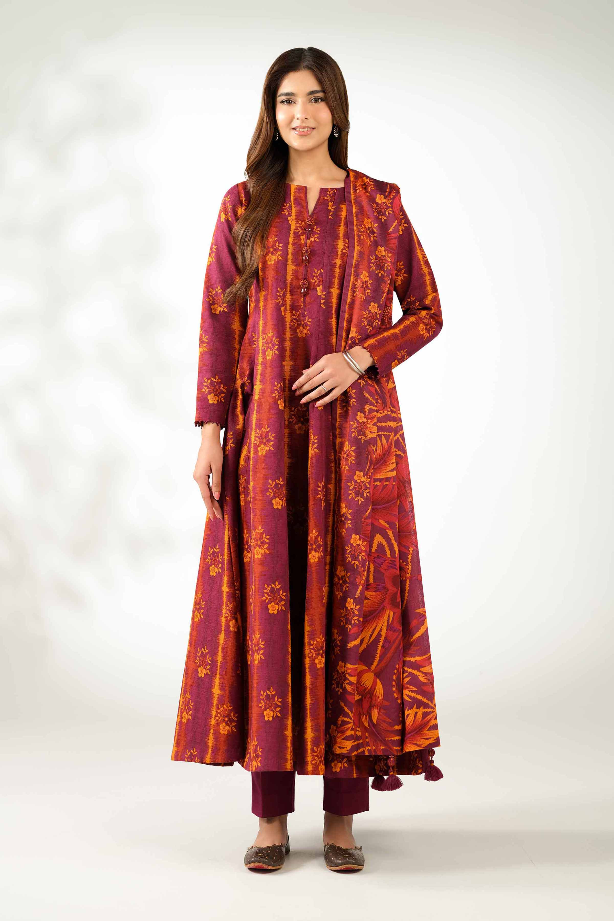 3 Piece - Printed Suit - 42502948 Unstitched Purple Khaddar 3PC Printed