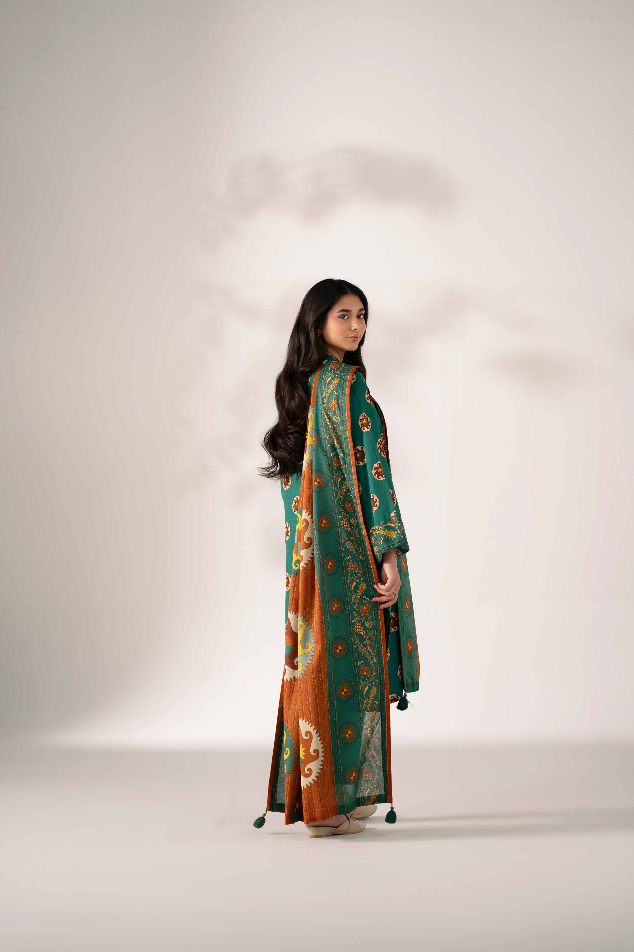 3 Piece - Printed Suit - 42502949 Unstitched Green Khaddar 3PC Printed