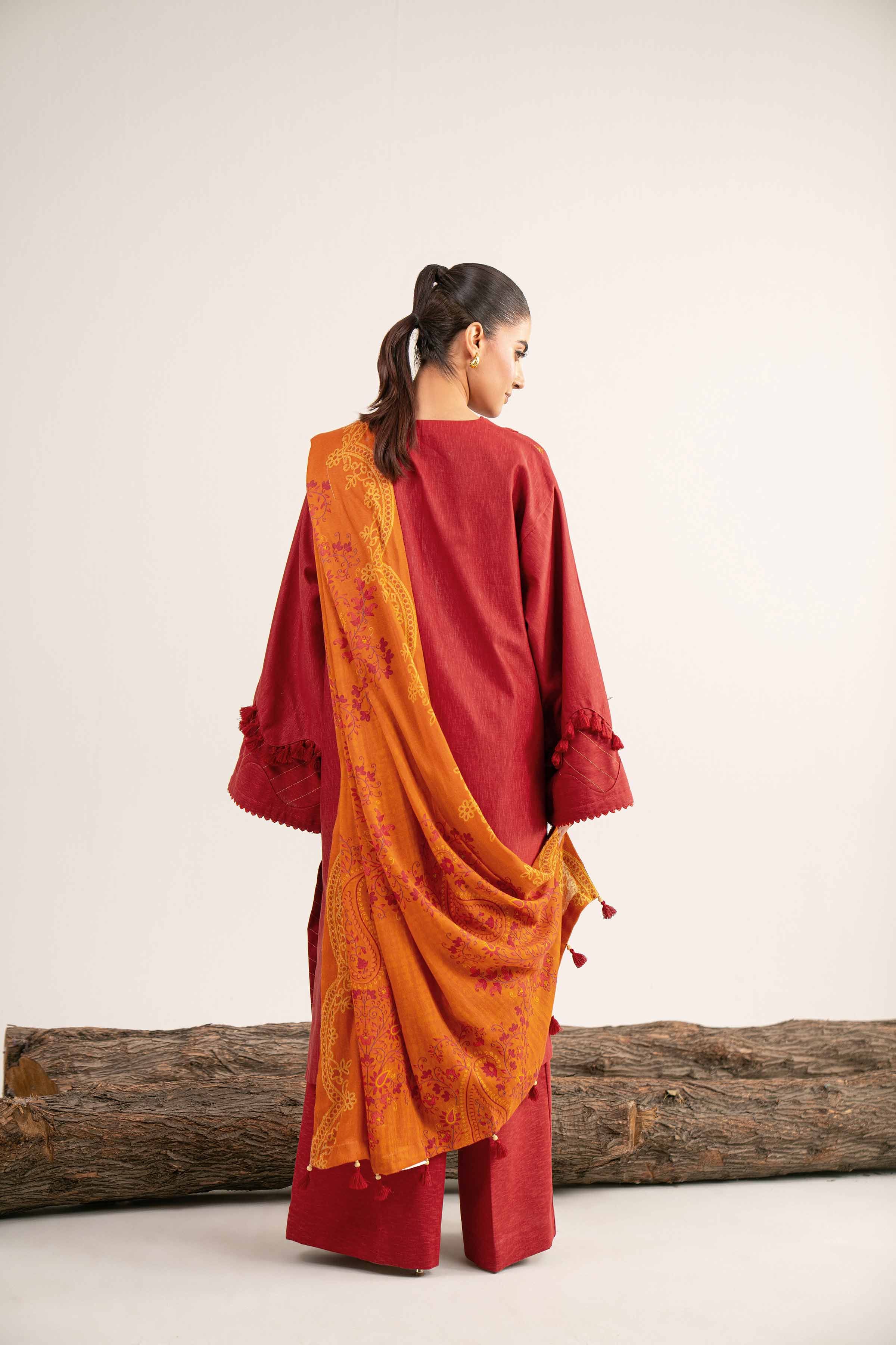 3 Piece - Digital Printed Embroidered Suit - 42502983 Unstitched Red Karandi 3PC Embroidered