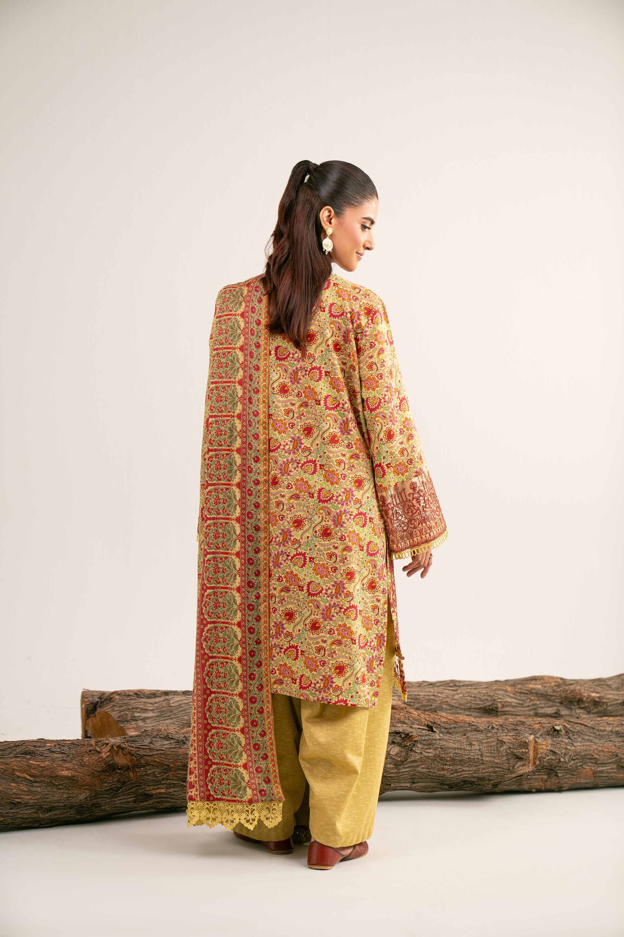3 Piece - Digital Printed Embroidered Suit - 42502988 Unstitched Green Karandi 3PC Embroidered