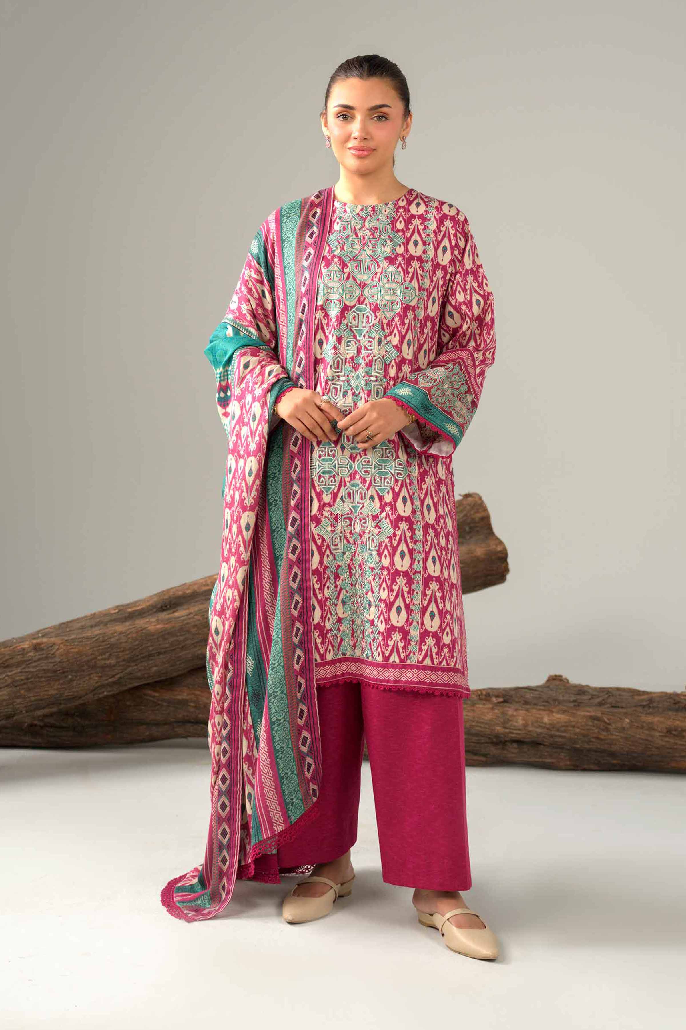 3 Piece - Digital Printed Embroidered Suit - 42502989 Unstitched Purple Karandi 3PC Embroidered
