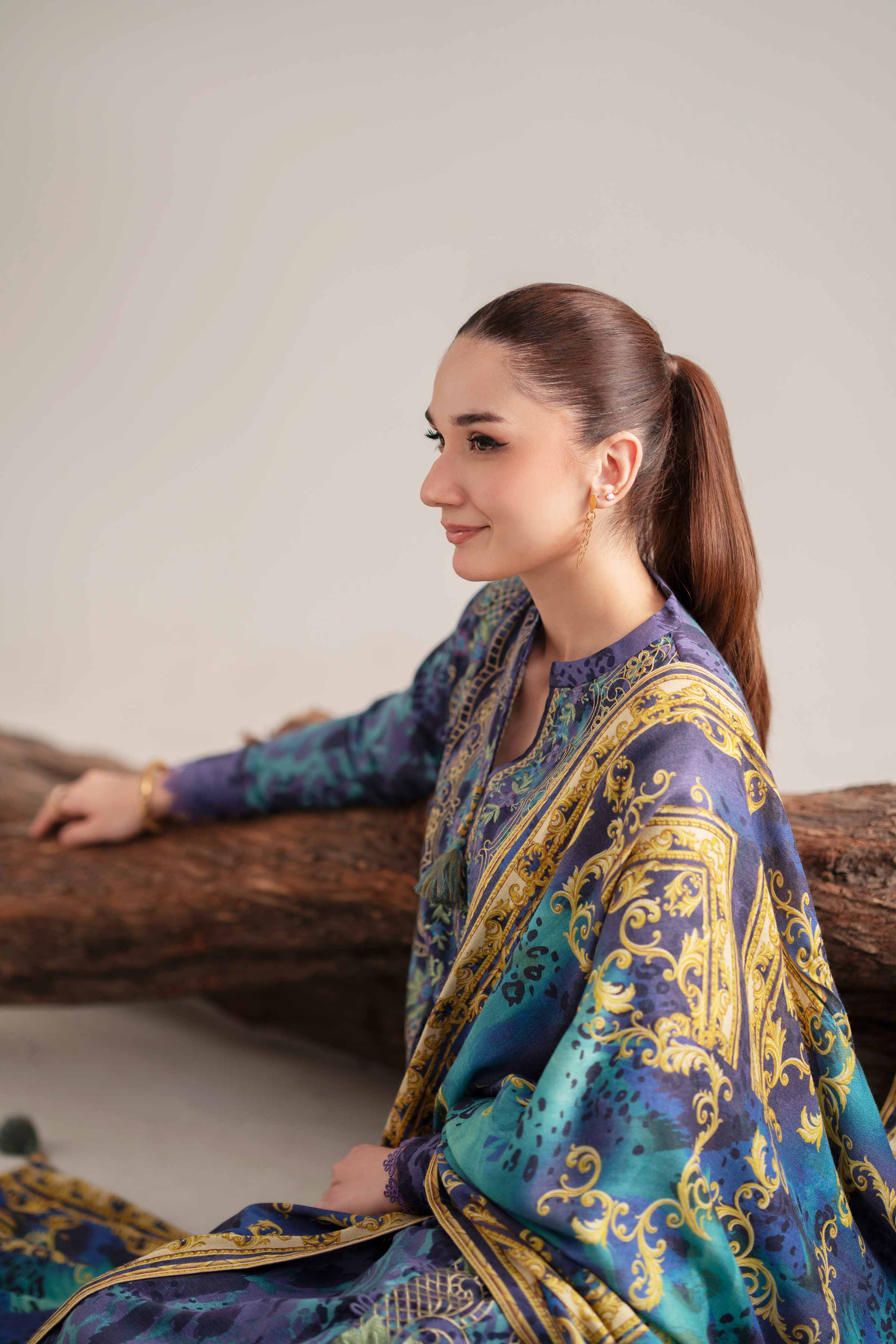3 Piece - Digital Printed Embroidered Suit - 42502991 Unstitched Blue Karandi 3PC Embroidered