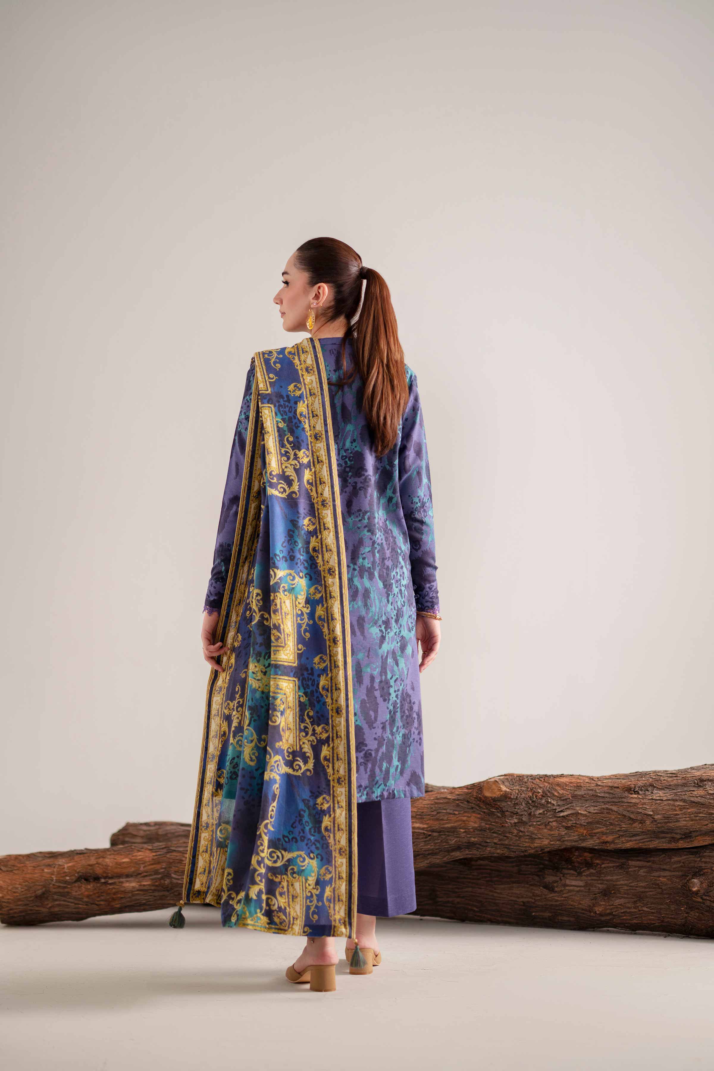 3 Piece - Digital Printed Embroidered Suit - 42502991 Unstitched Blue Karandi 3PC Embroidered