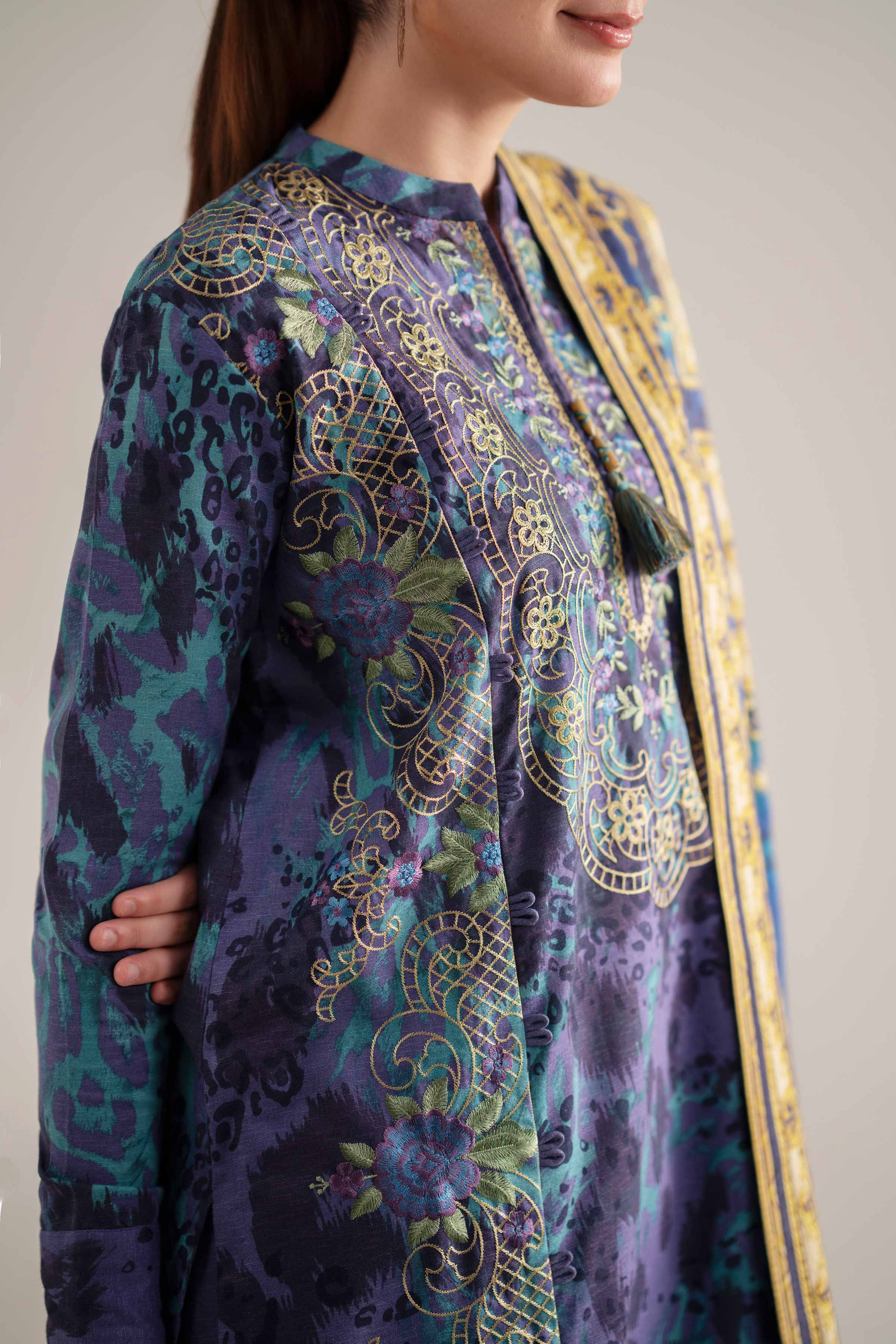 3 Piece - Digital Printed Embroidered Suit - 42502991 Unstitched Blue Karandi 3PC Embroidered