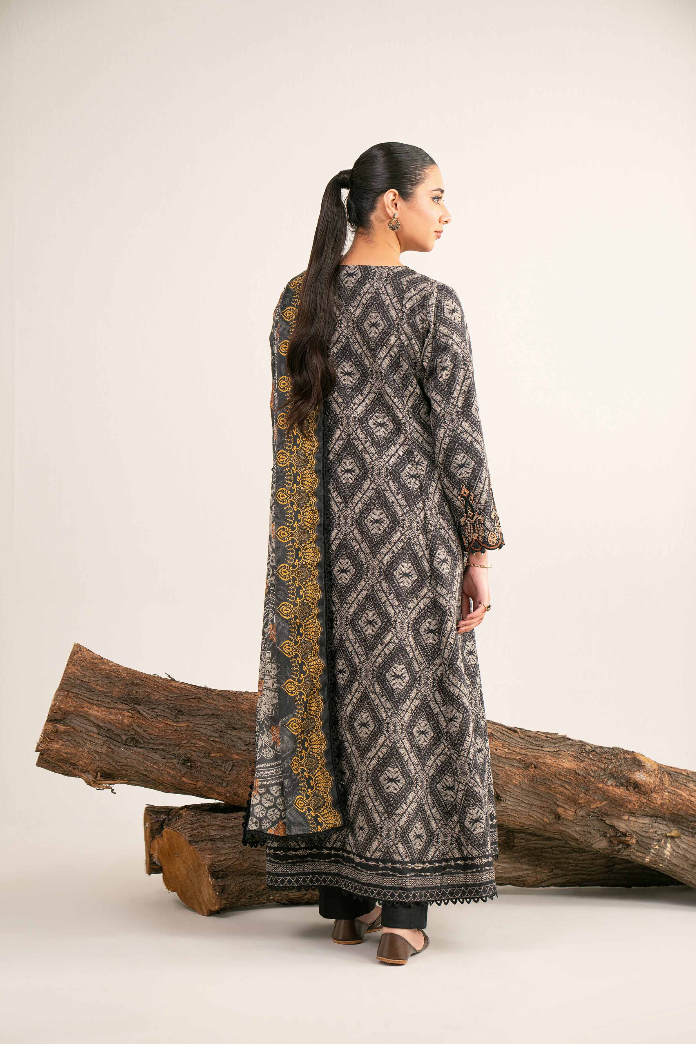 3 Piece - Digital Printed Embroidered Suit - 42502992 Unstitched Black Karandi 3PC Embroidered