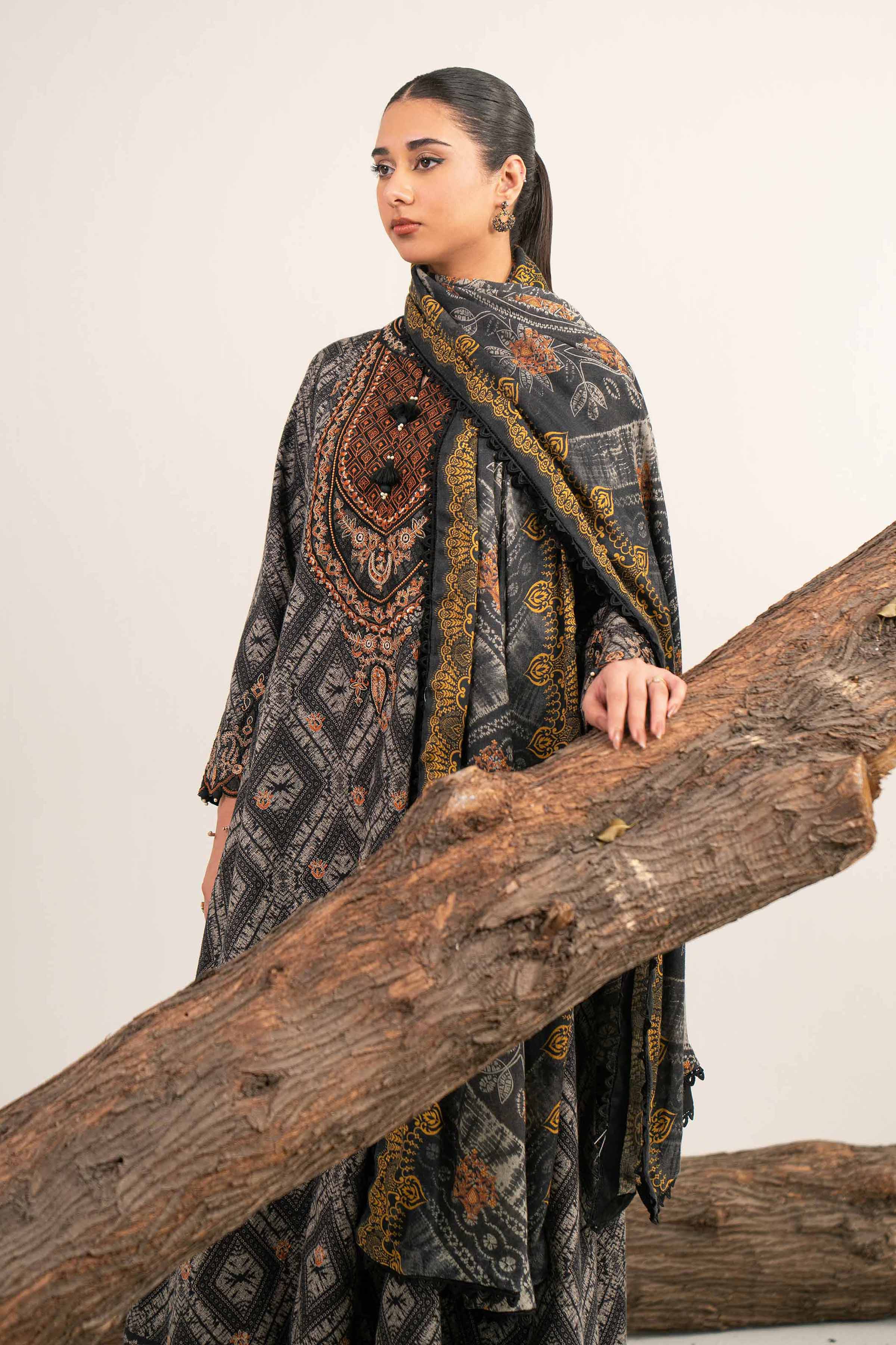 3 Piece - Digital Printed Embroidered Suit - 42502992 Unstitched Black Karandi 3PC Embroidered