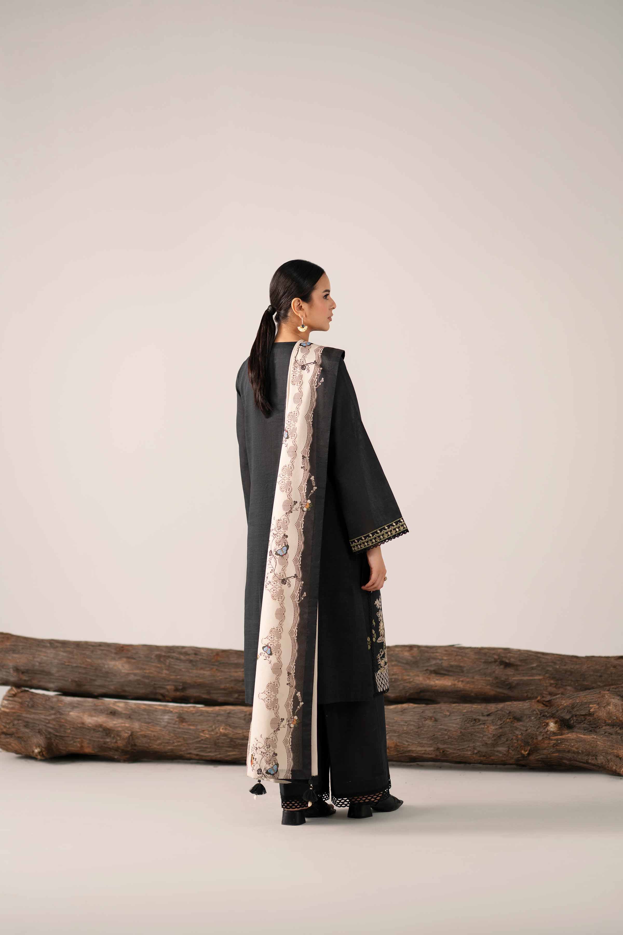 3 Piece - Printed Embroidered Suit - 42503517 Unstitched Black Khaddar 3PC Embroidered