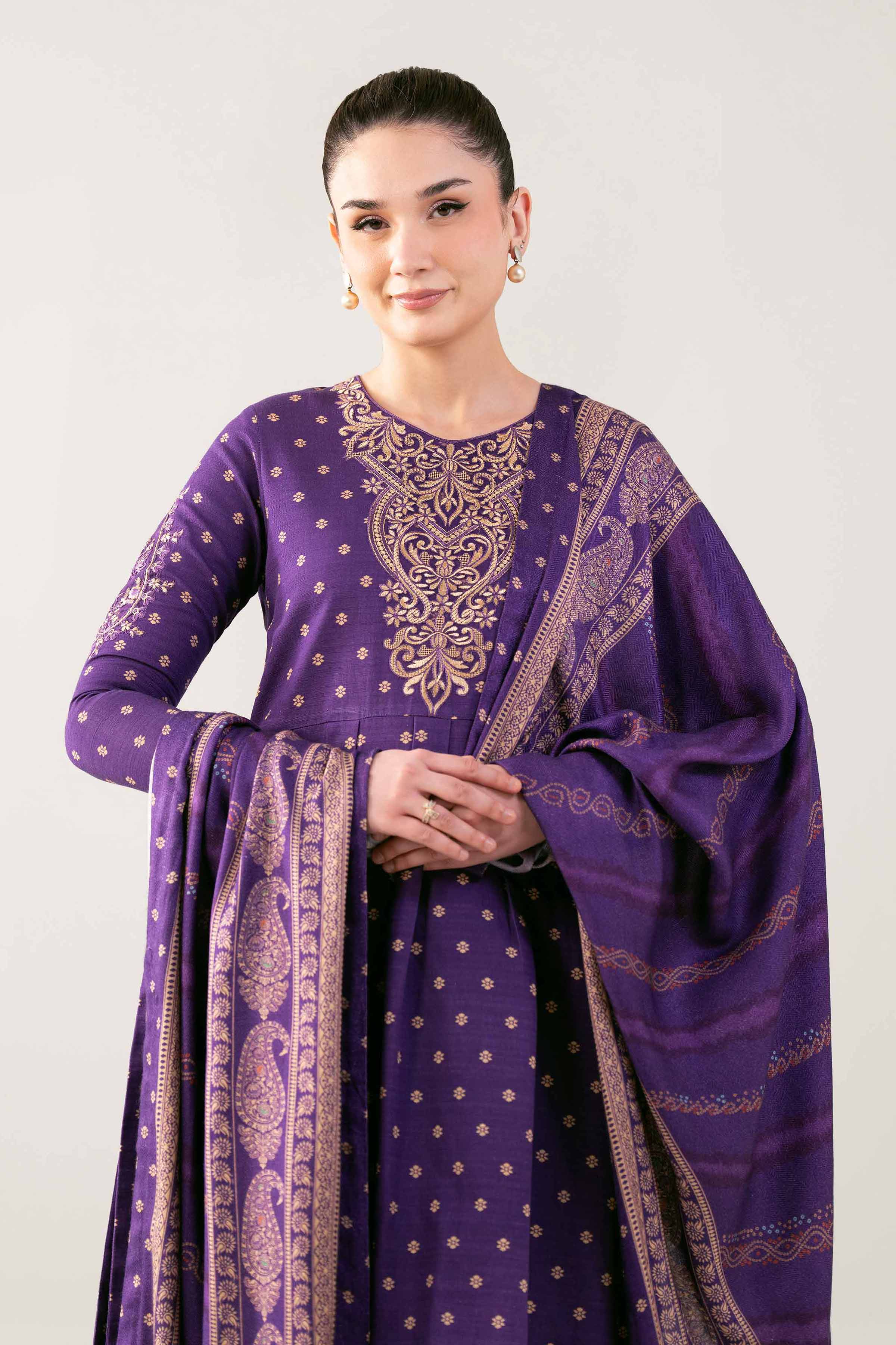 3 Piece - Printed Embroidered Suit - 42503538 Unstitched Purple Khaddar 3PC Embroidered