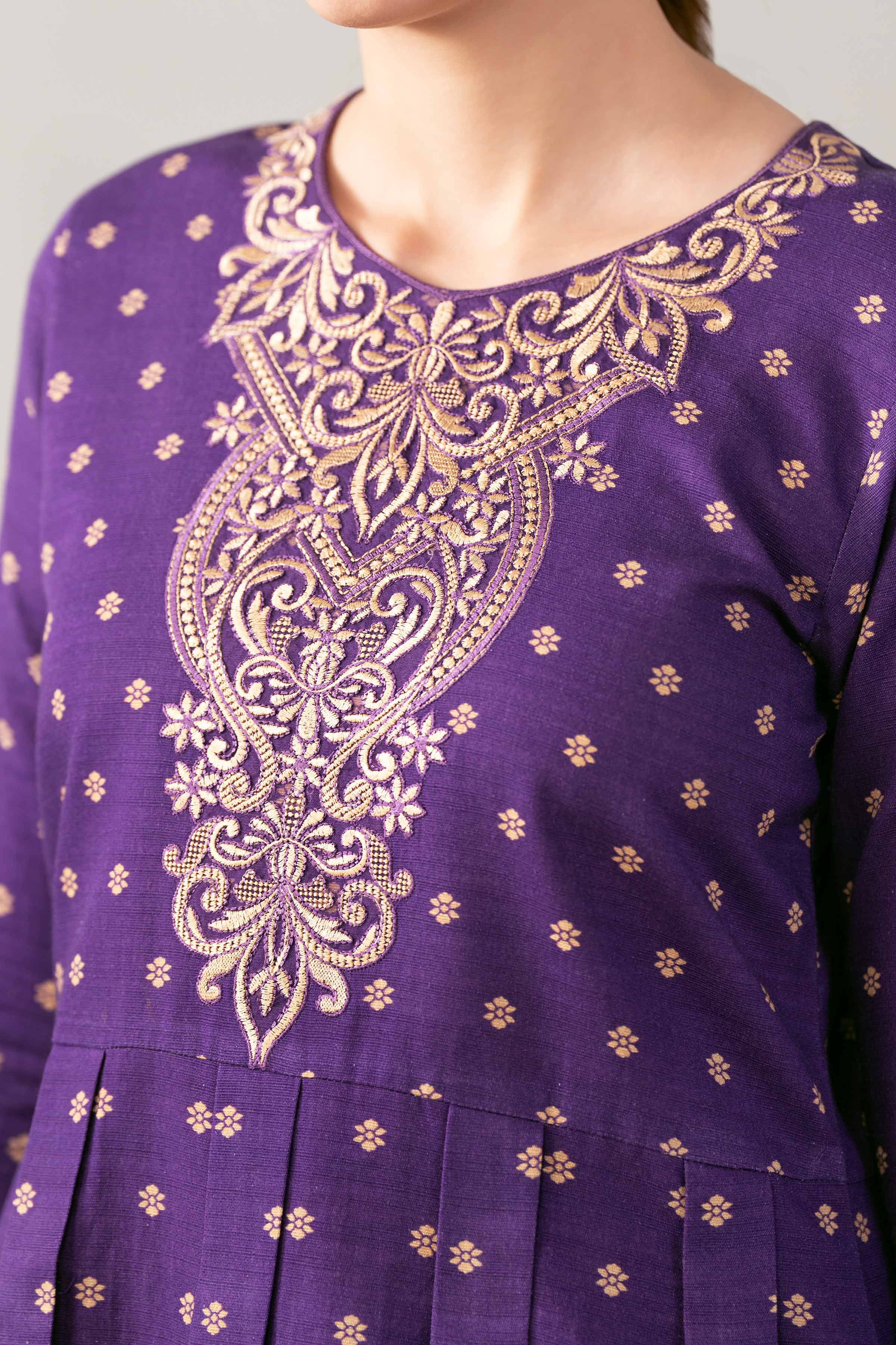 3 Piece - Printed Embroidered Suit - 42503538 Unstitched Purple Khaddar 3PC Embroidered
