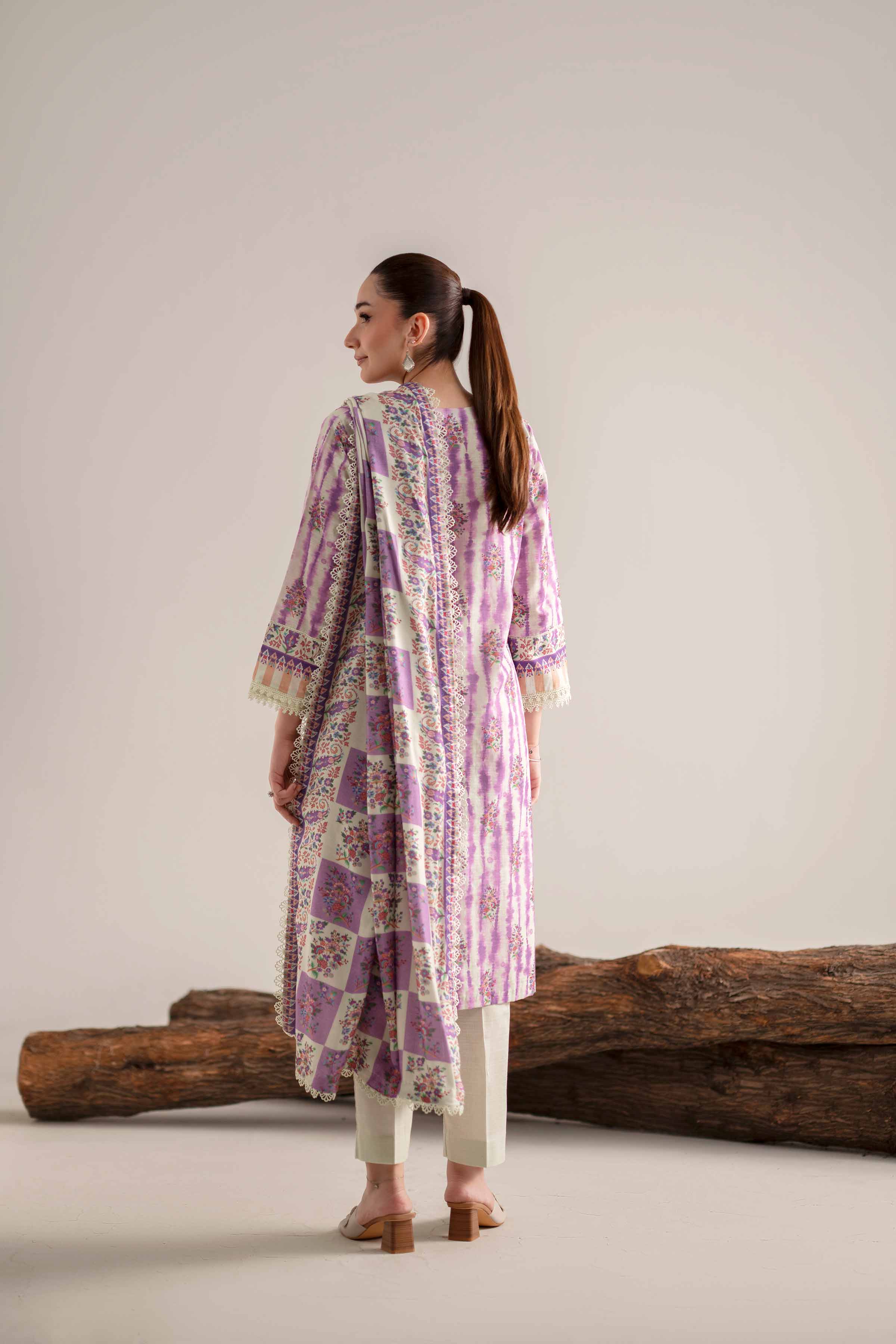 3 Piece - Printed Suit - 42503545 Unstitched Purple Khaddar 3PC Printed