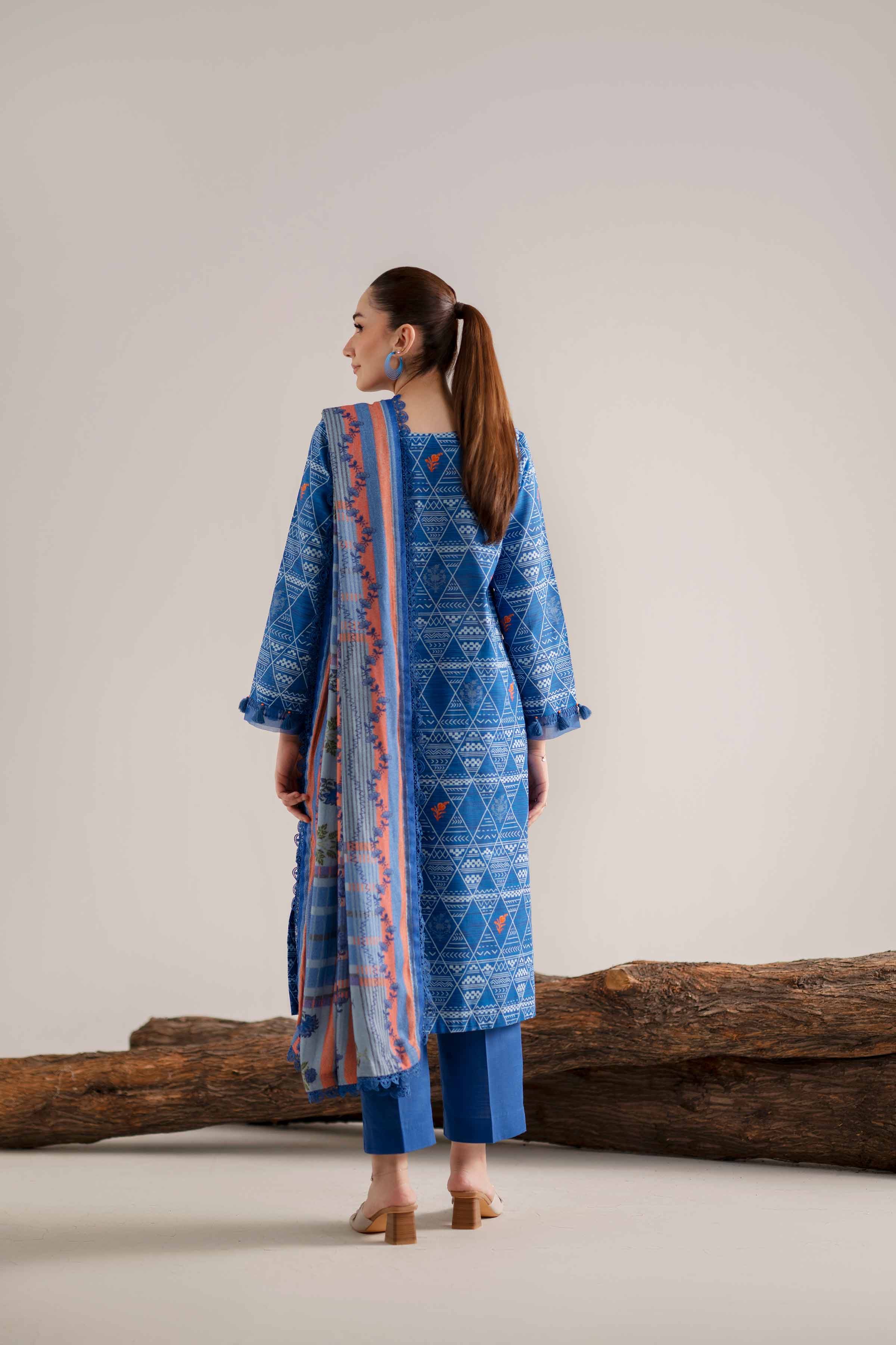 3 Piece - Printed Suit - 42503550 Unstitched Blue Khaddar 3PC Printed