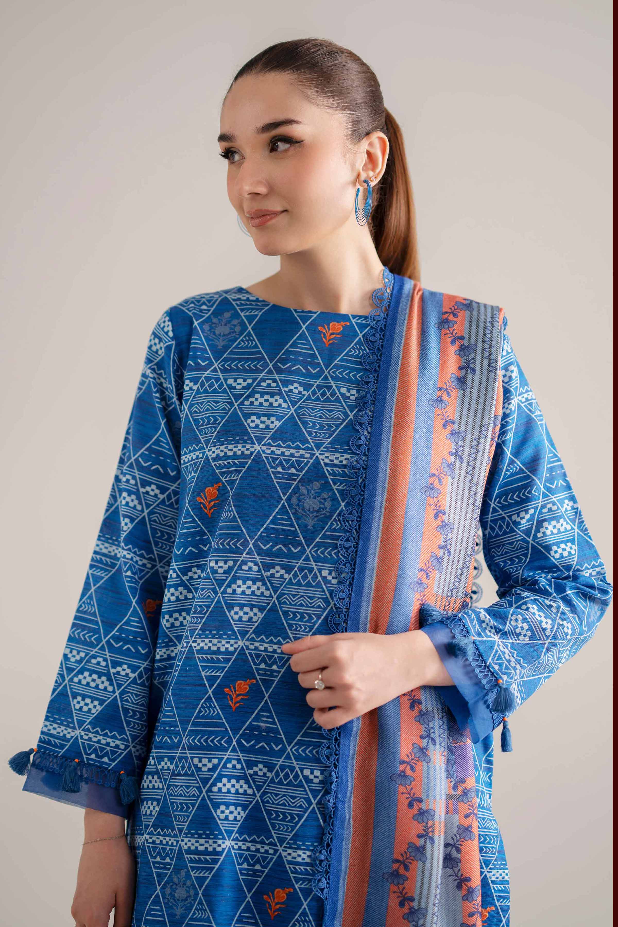3 Piece - Printed Suit - 42503550 Unstitched Blue Khaddar 3PC Printed
