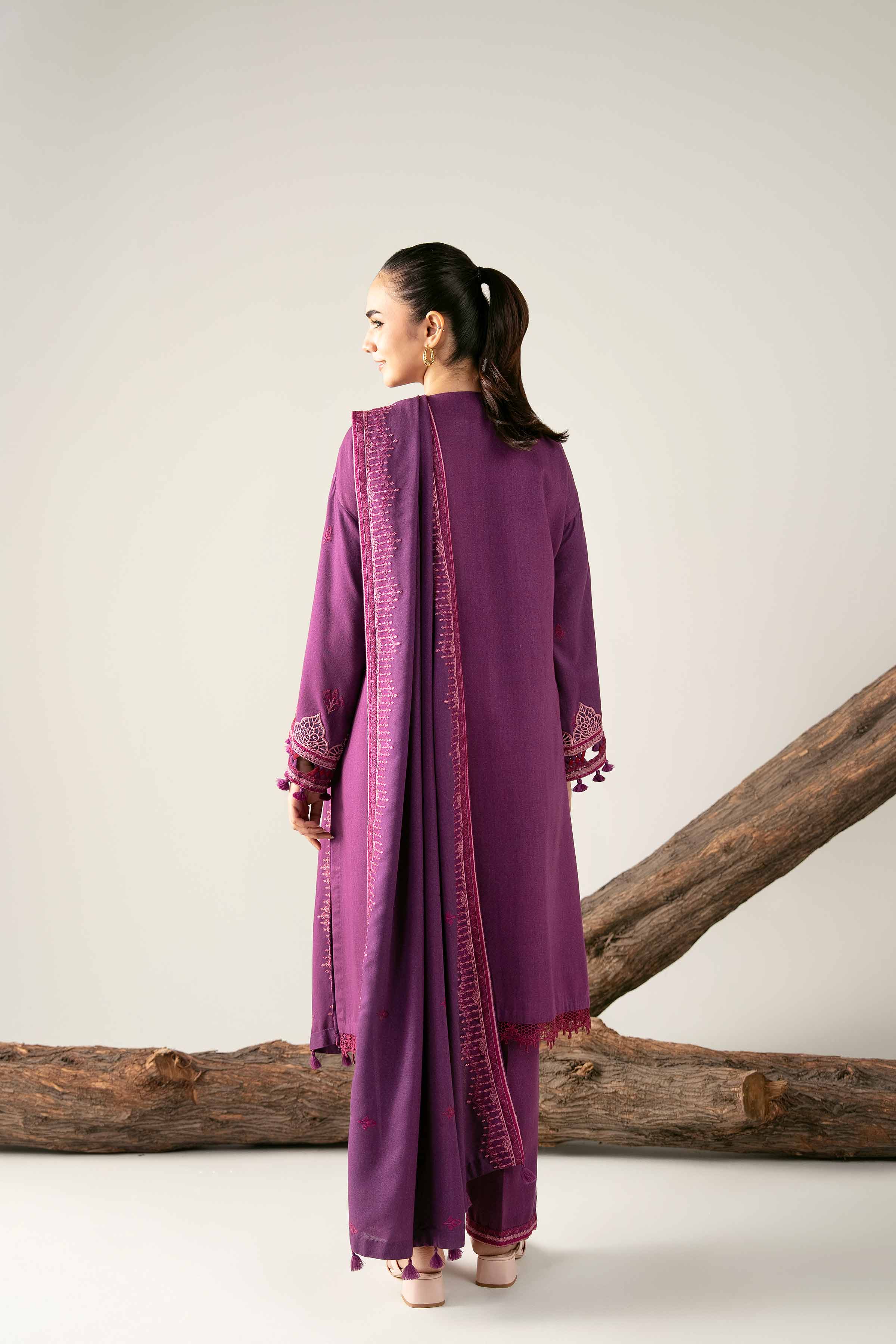 3 Piece - Embroidered Suit - 42503588 Unstitched Purple Karandi 3PC Embroidered