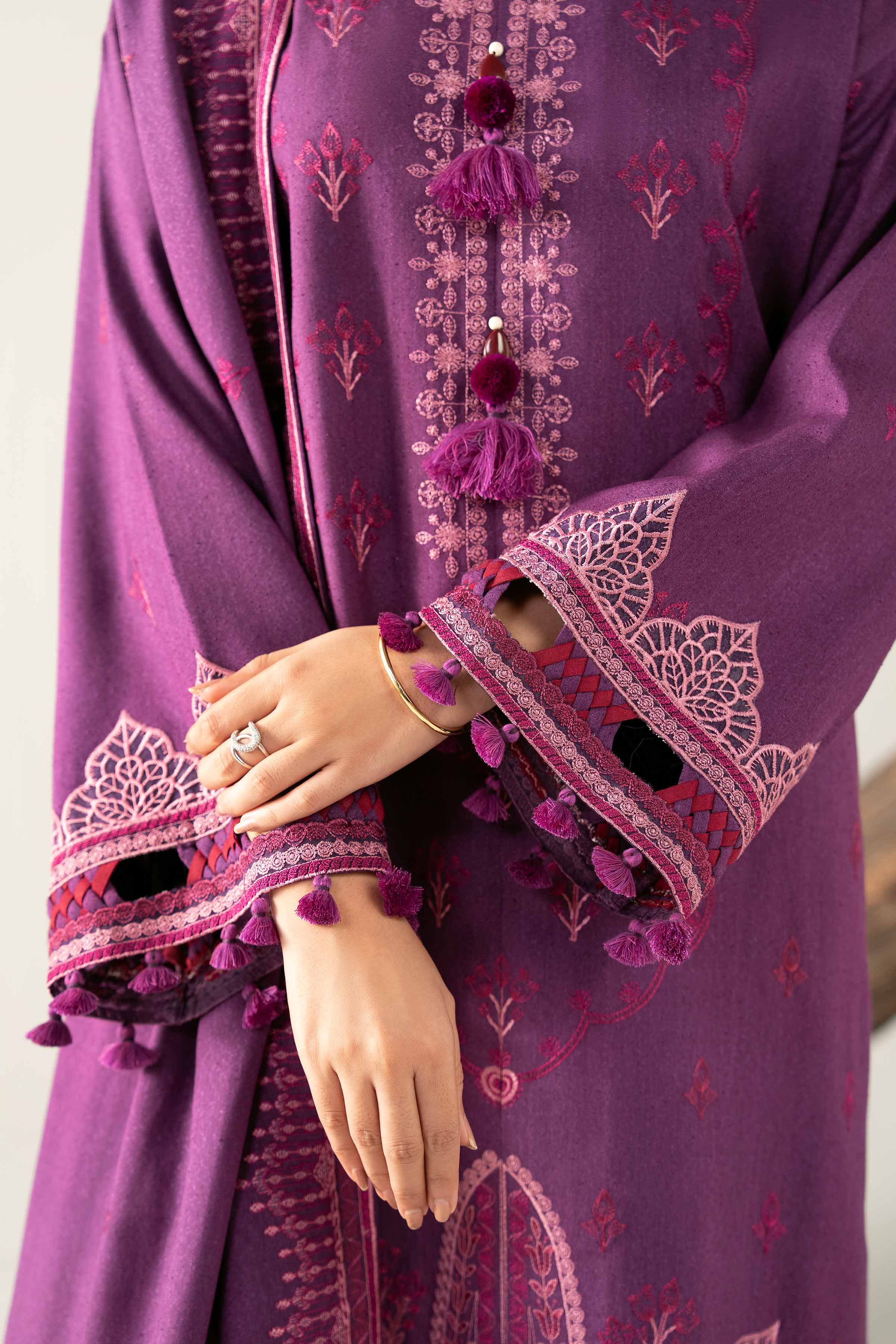 3 Piece - Embroidered Suit - 42503588 Unstitched Purple Karandi 3PC Embroidered