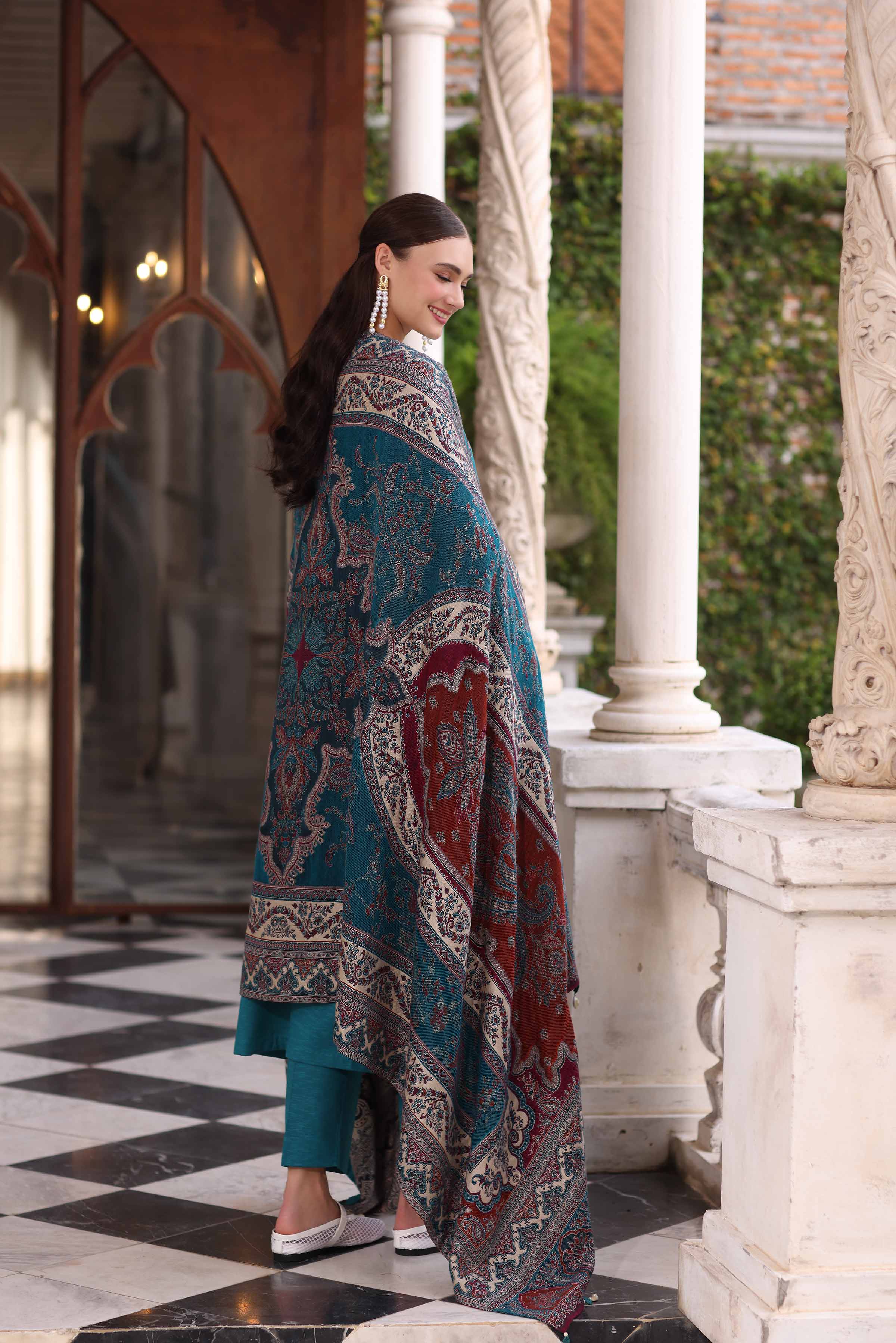 3 Piece - Embroidered Suit - 42503610 Unstitched Blue Karandi 3PC Embroidered