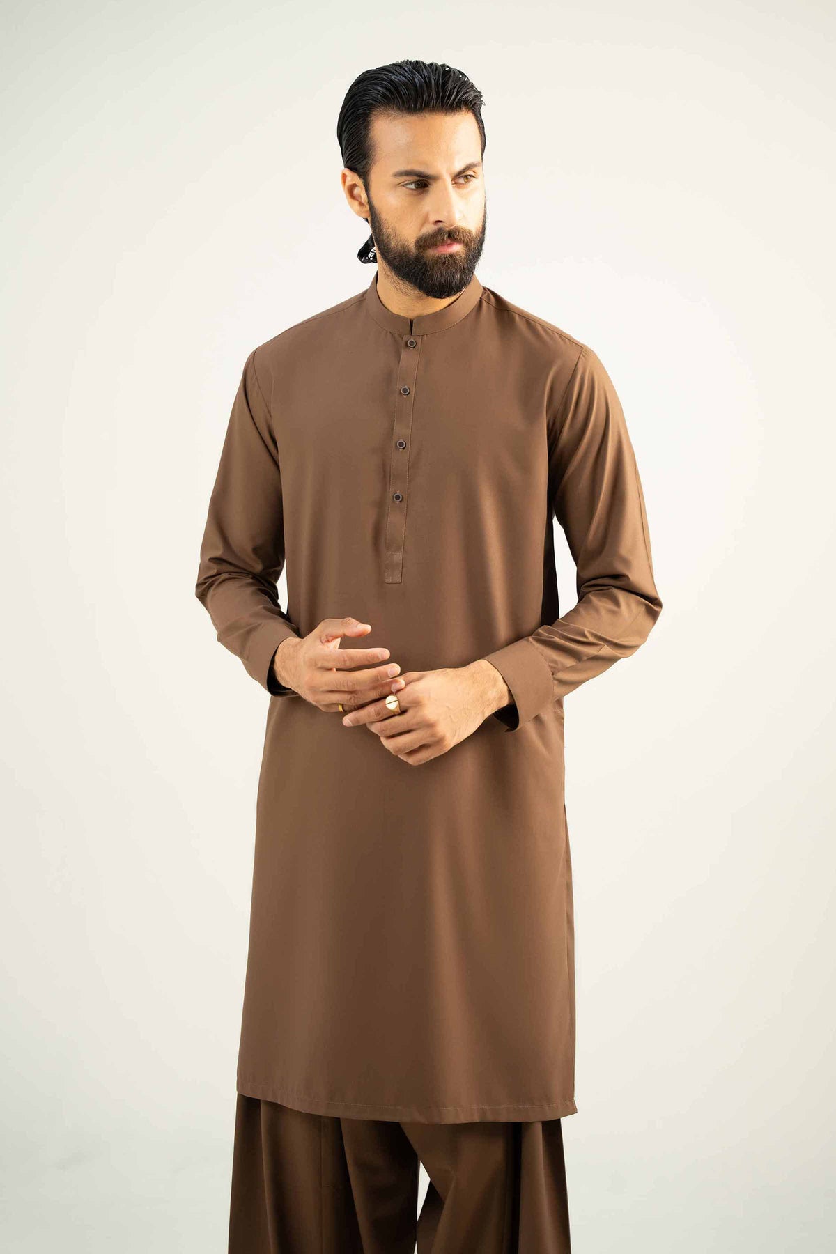 2 Piece - Naqsh Suit - 42508016 Brown Wash & Wear 2PC Non-Embroidered Nishat Australia