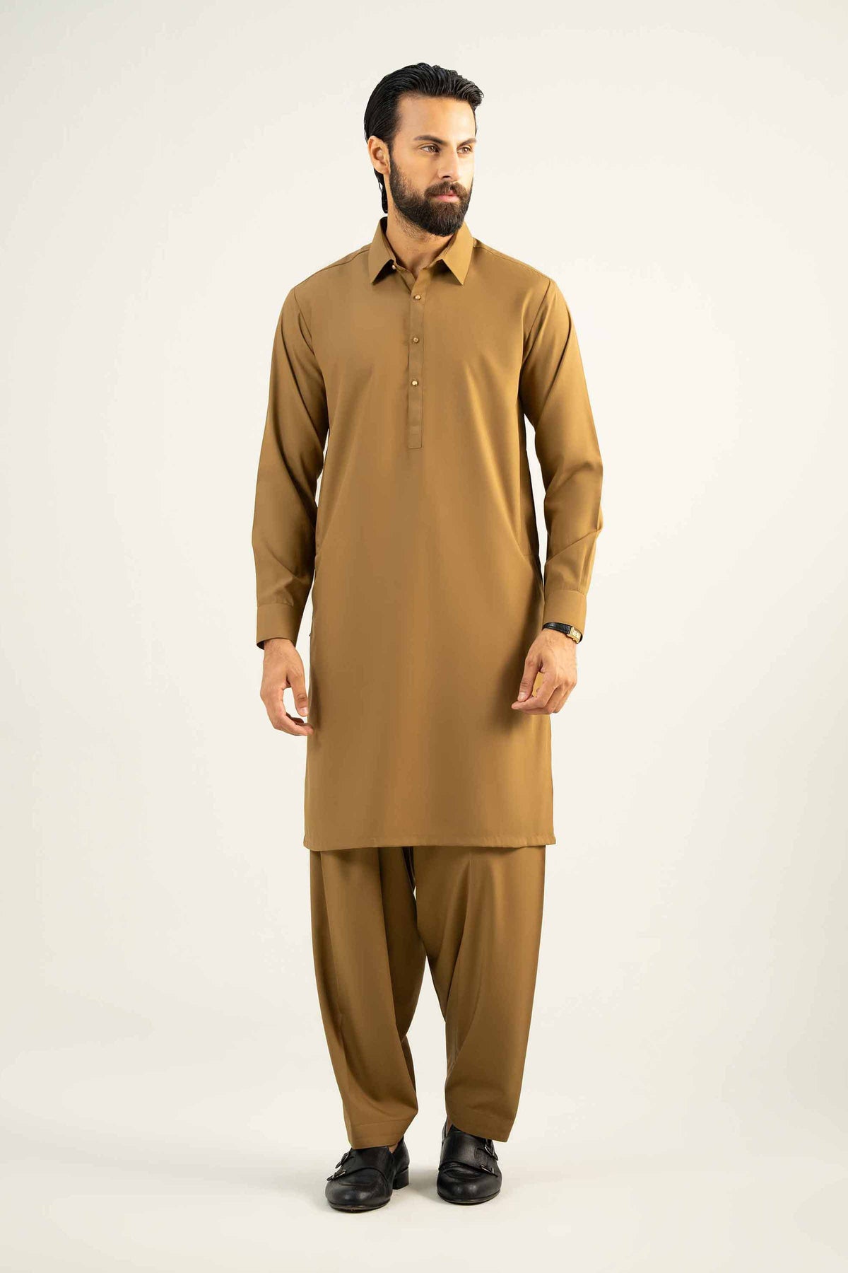 2 Piece - Naqsh Suit - 42508061 Brown Wash & Wear 2PC Non-Embroidered Nishat Australia