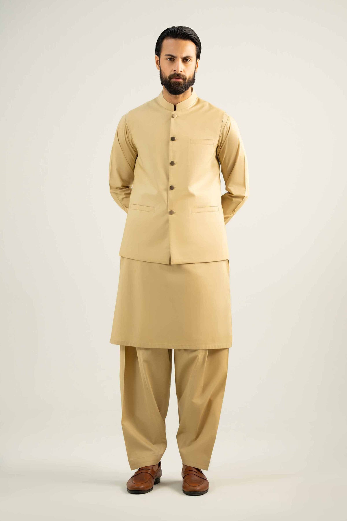 2 Piece - Naqsh Suit - 42508088 Beige Latha 2PC Non-Embroidered Nishat Australia
