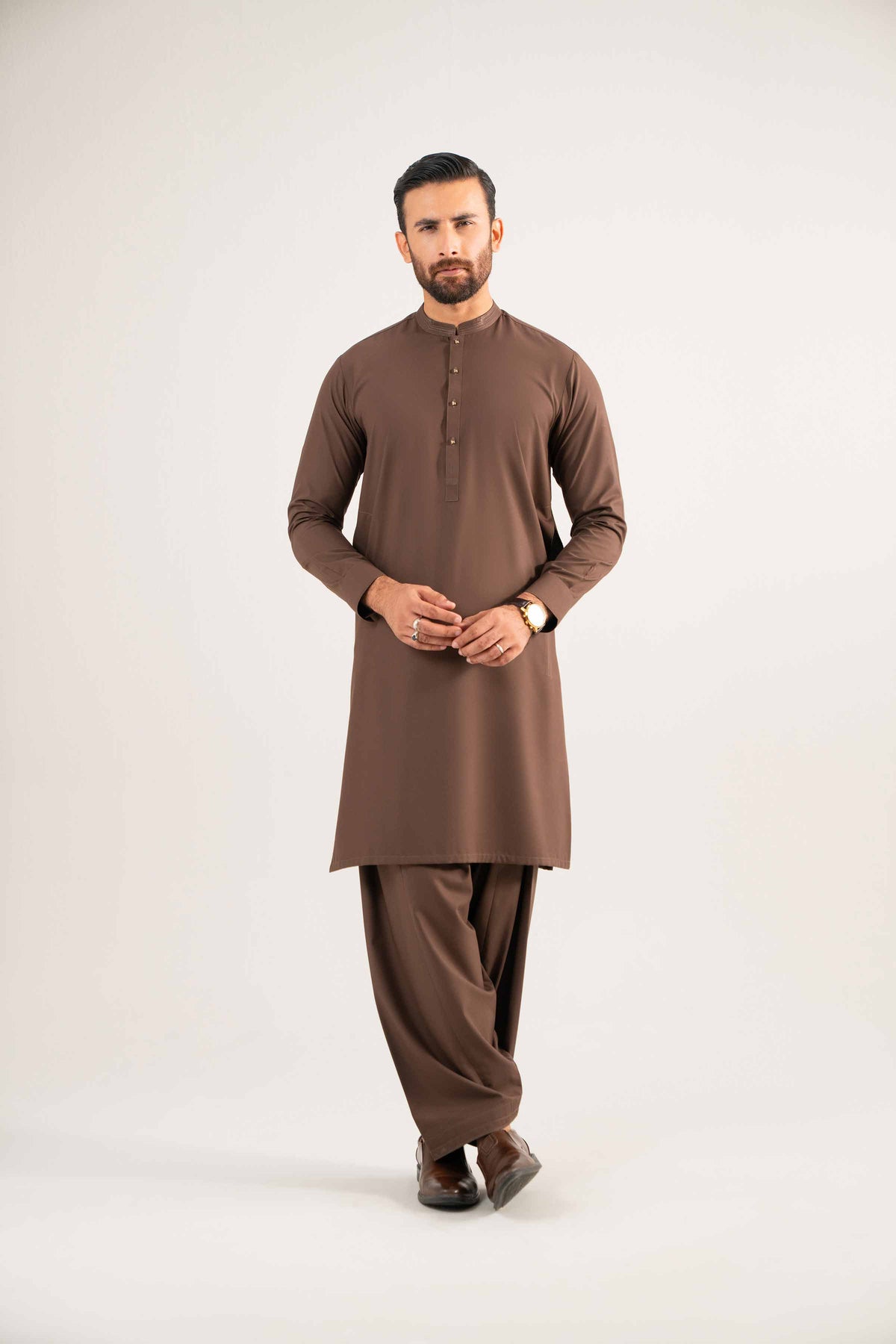 2 Piece - Naqsh Suit - 42508189 Brown Wash & Wear 2PC Non-Embroidered Nishat Australia