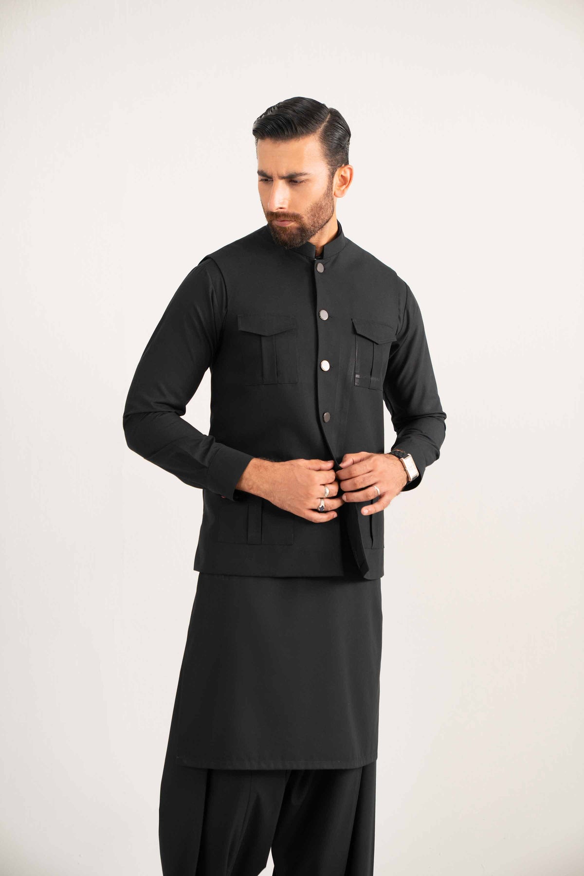 2 Piece - Naqsh Suit - 42508191 Black Wash & Wear 2PC Non-Embroidered Nishat Australia