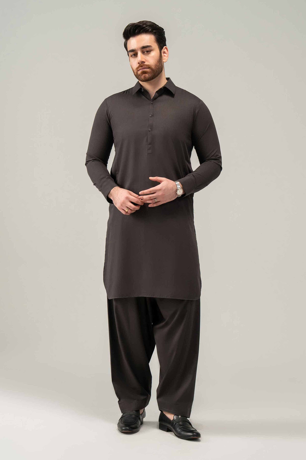 2 Piece - Naqsh Suit - 42508193 Brown Wash & Wear 2PC Non-Embroidered Nishat Australia