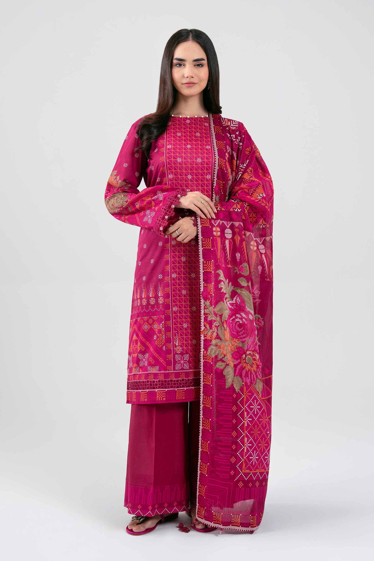 3 Piece - Digital Printed Embroidered Suit - 42601457 Maroon Lawn 3PC Embroidered Nishat Australia