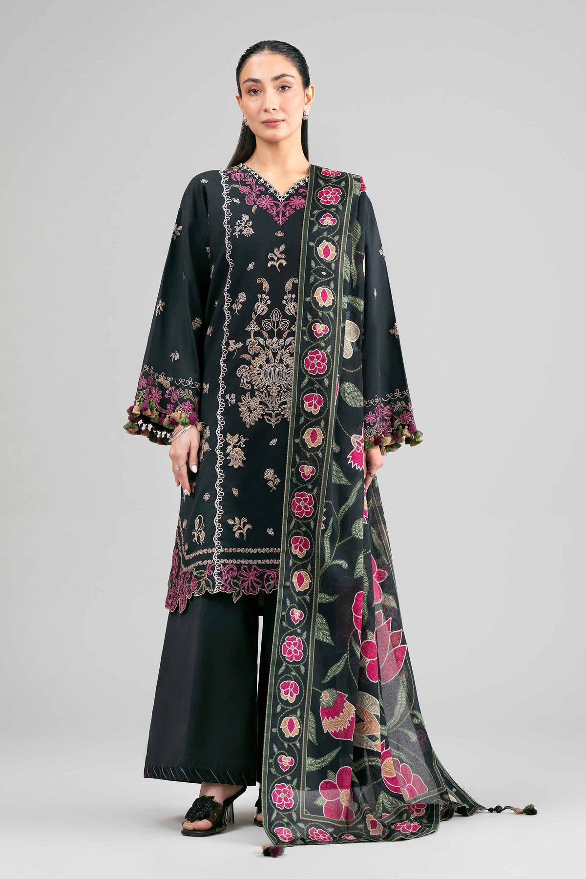 3 Piece - Digital Printed Embroidered Suit - 42601525 Black Lawn 3PC Embroidered Nishat Australia