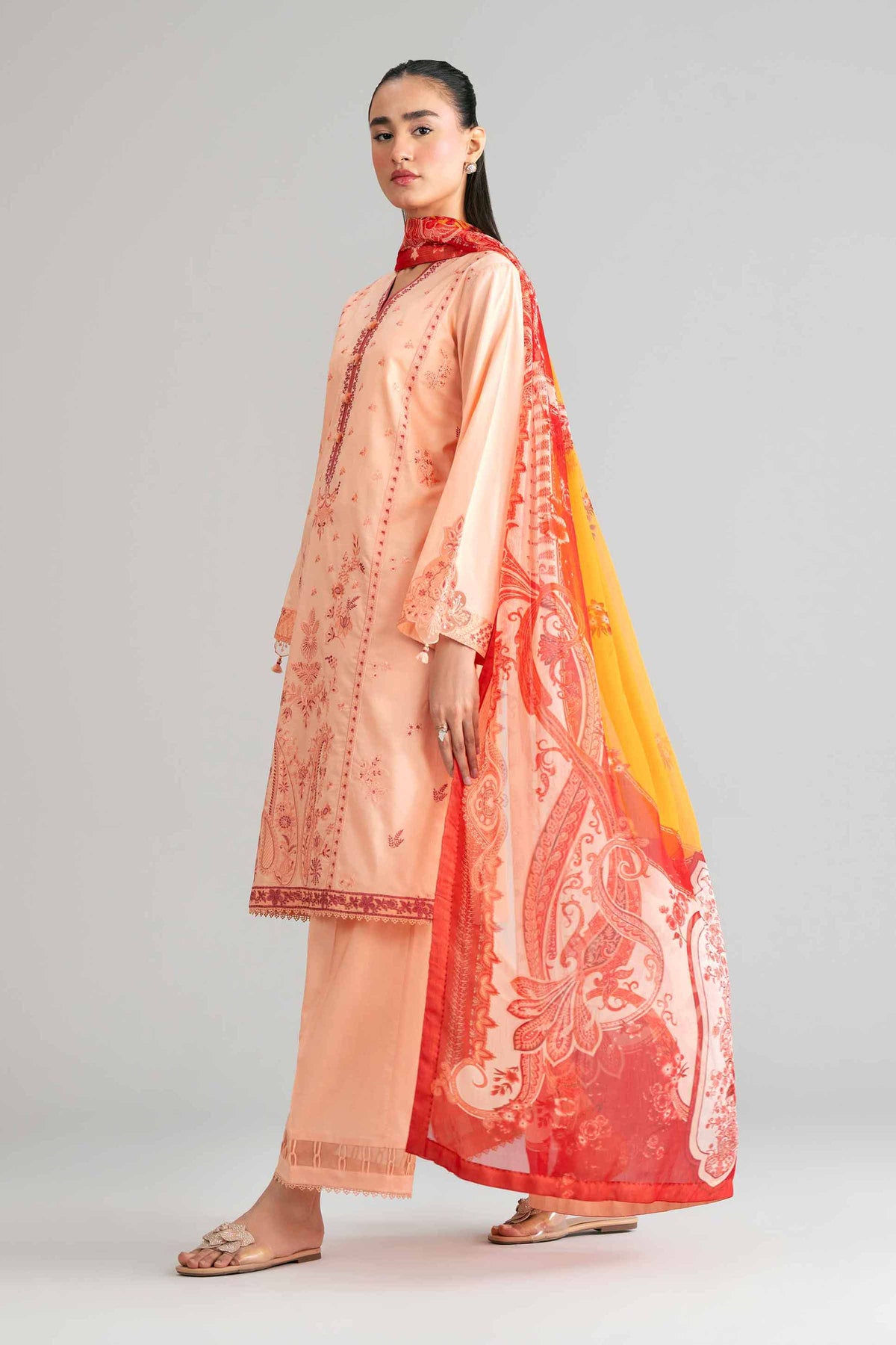 3 Piece - Digital Printed Embroidered Suit - 42601553 Orange Lawn 3PC Embroidered Nishat Australia