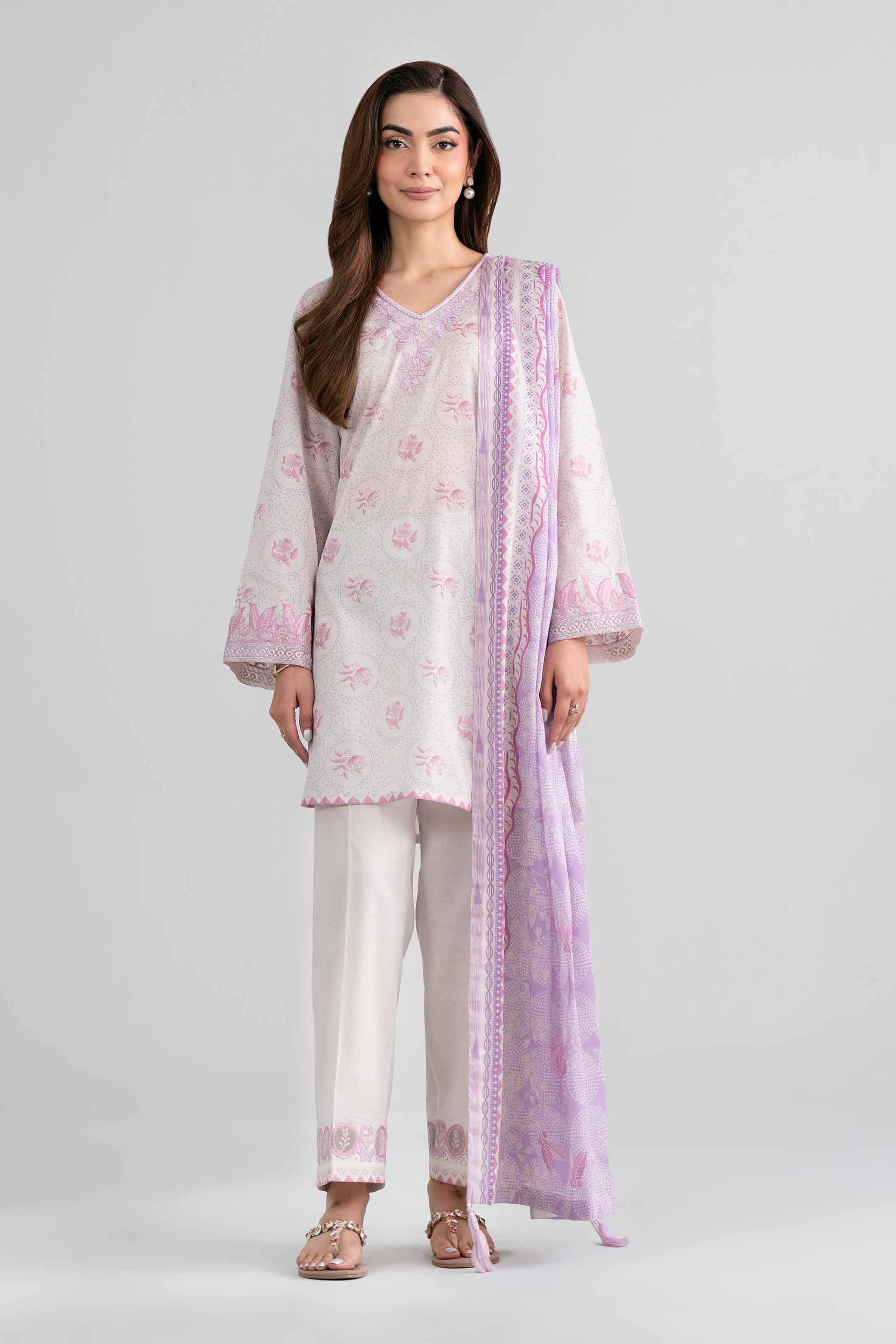 3 Piece - Printed Embroidered Suit - 42601972 Beige Lawn 3PC Embroidered Nishat Australia