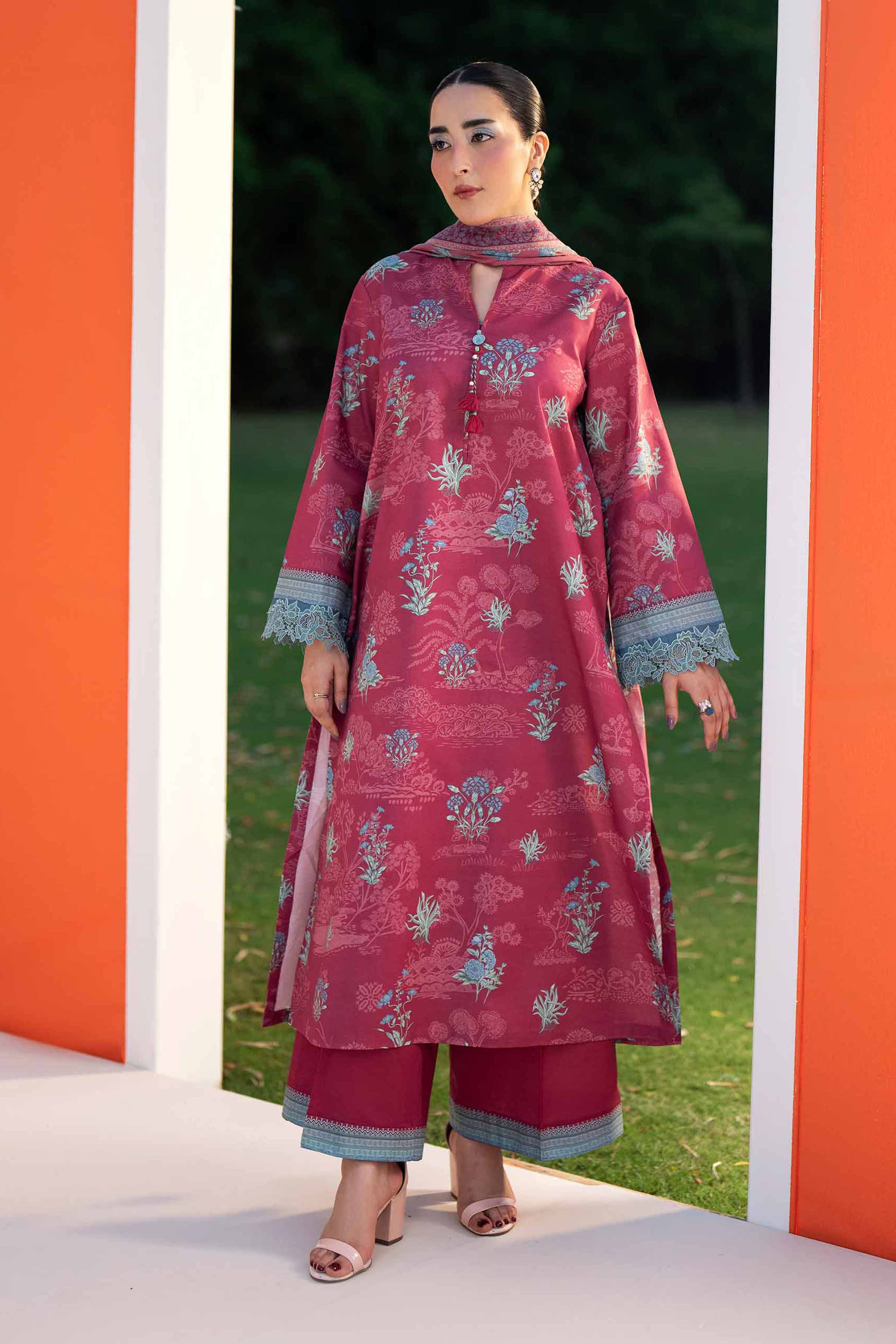3 Piece - Printed Suit - 42601978 Maroon Lawn 3PC Printed Nishat Australia