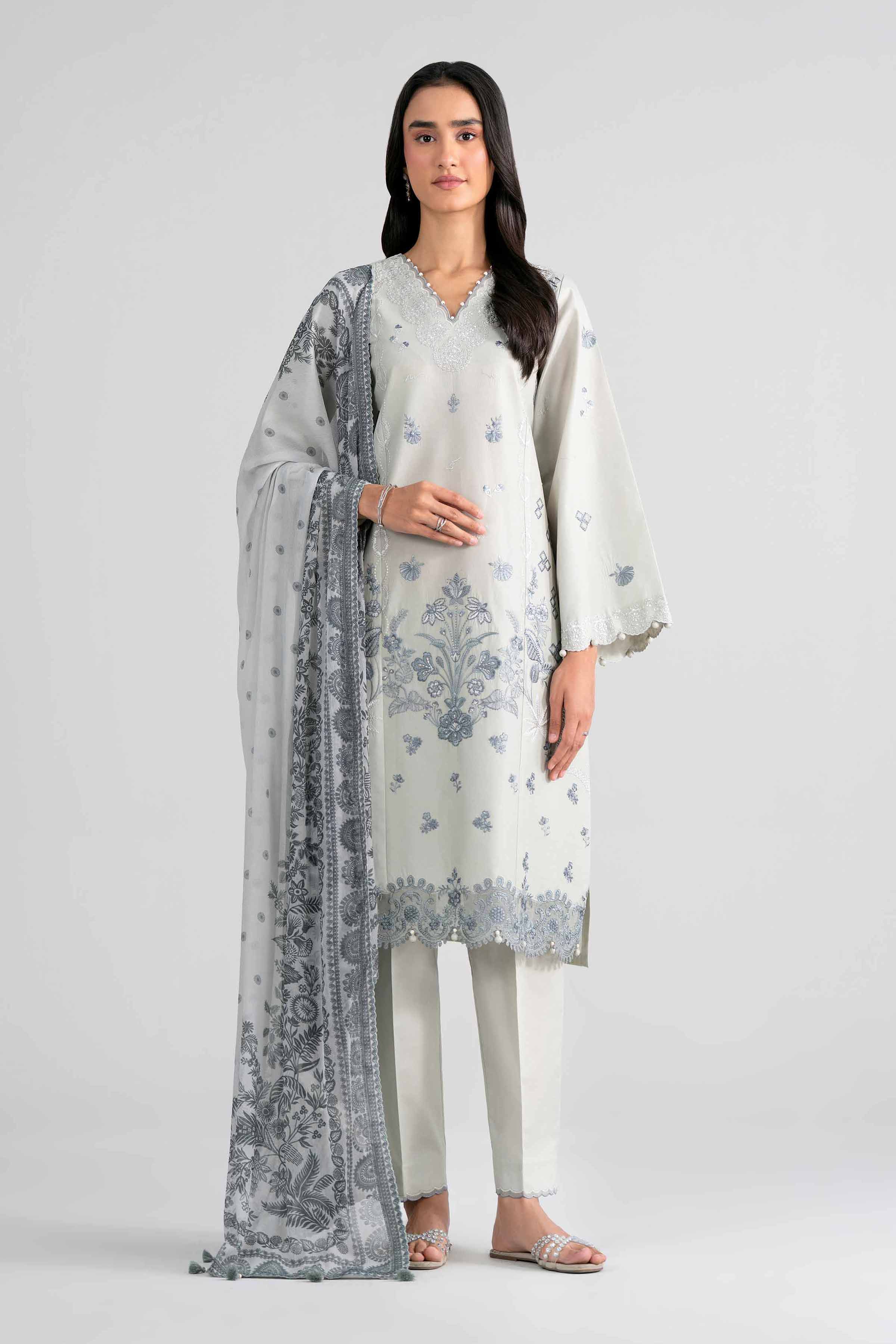 3 Piece - Digital Printed Embroidered Suit - 42602012 Grey Lawn 3PC Embroidered Nishat Australia