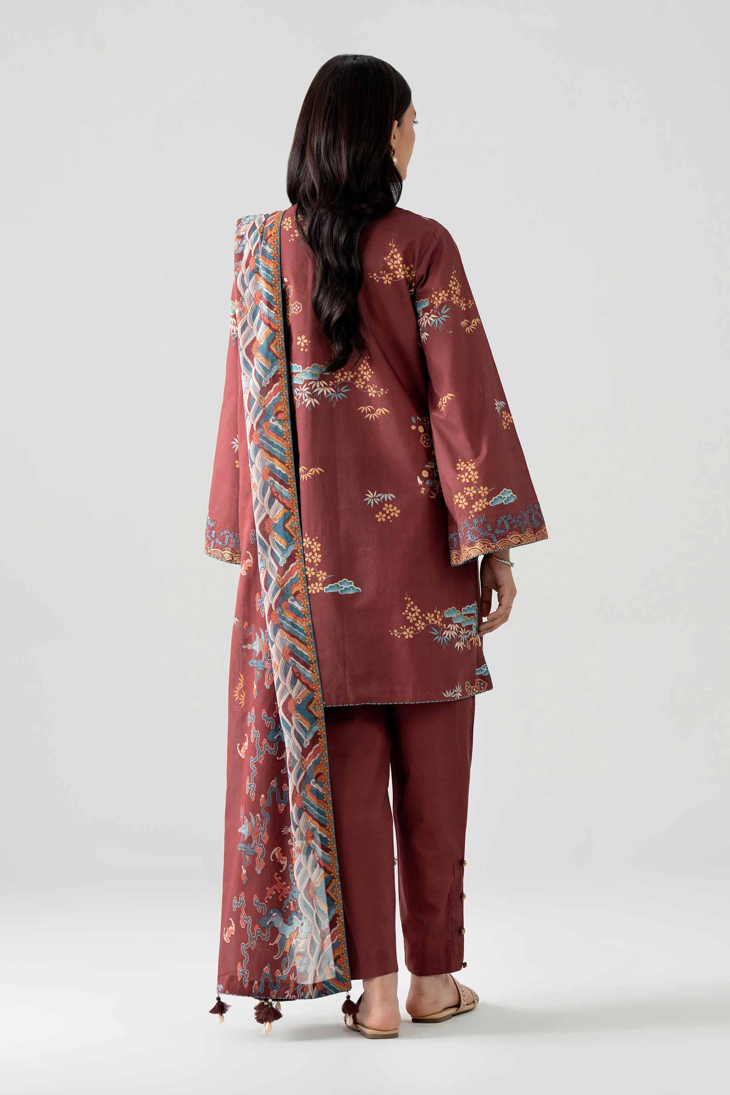 3 Piece - Printed Embroidered Suit - 42602023 Maroon Lawn 3PC Embroidered Nishat Australia