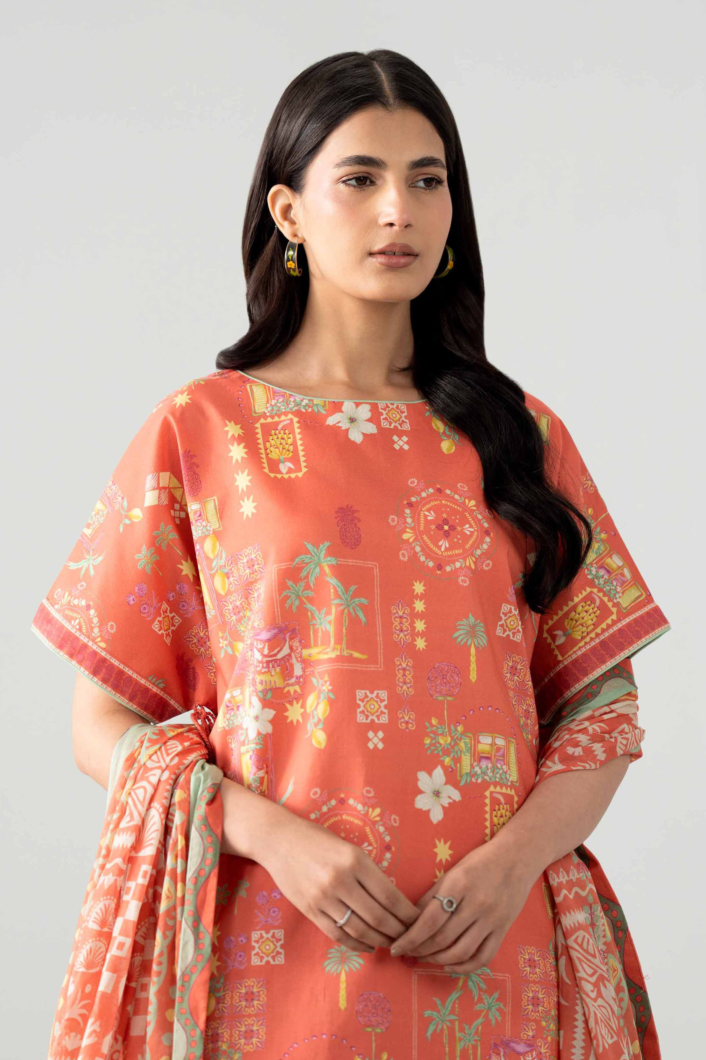 3 Piece - Printed Suit - 42602028 Orange Lawn 3PC Printed Nishat Australia
