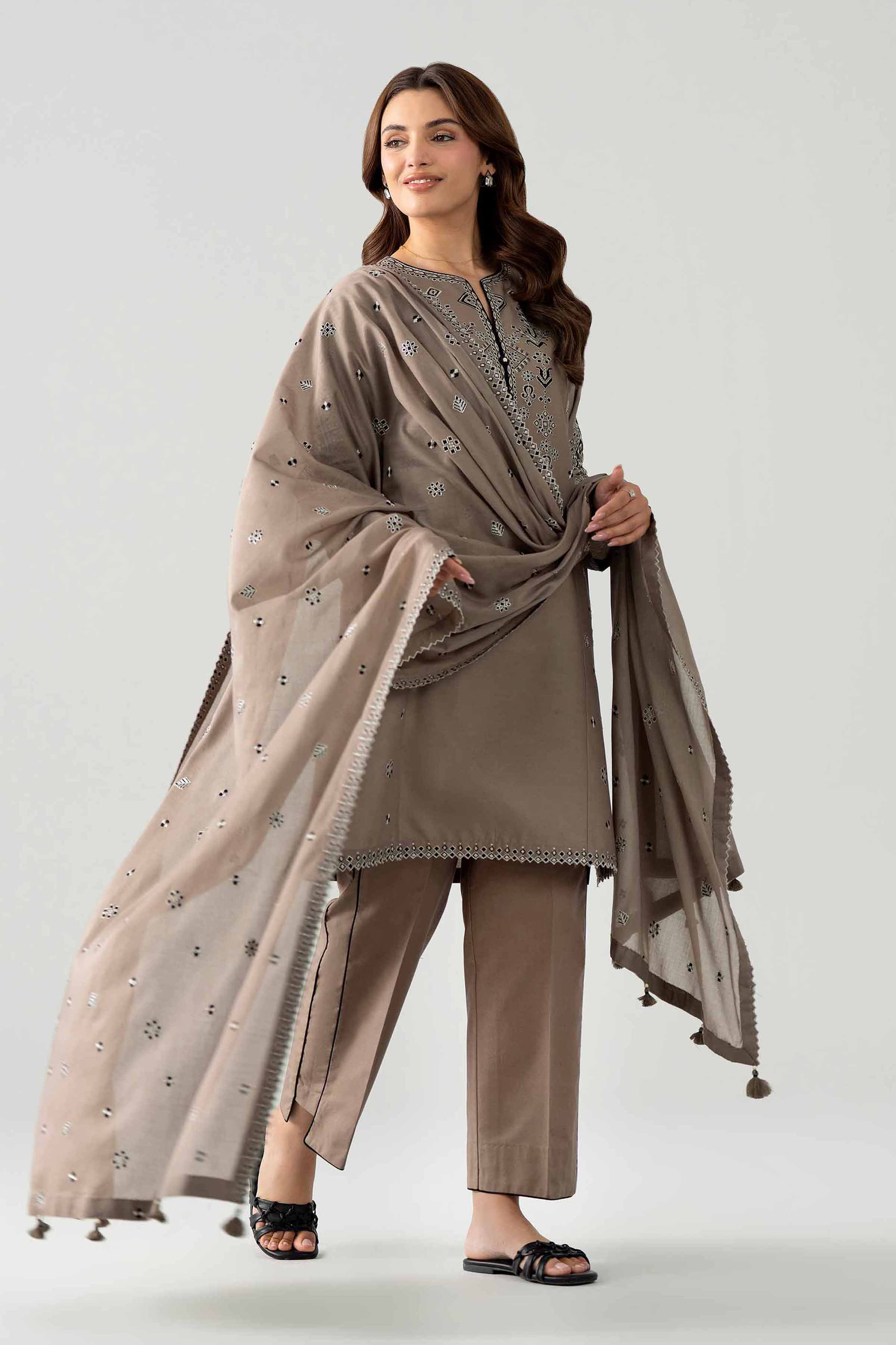 3 Piece - Embroidered Suit - 42602034 Brown Lawn 3PC Embroidered Nishat Australia