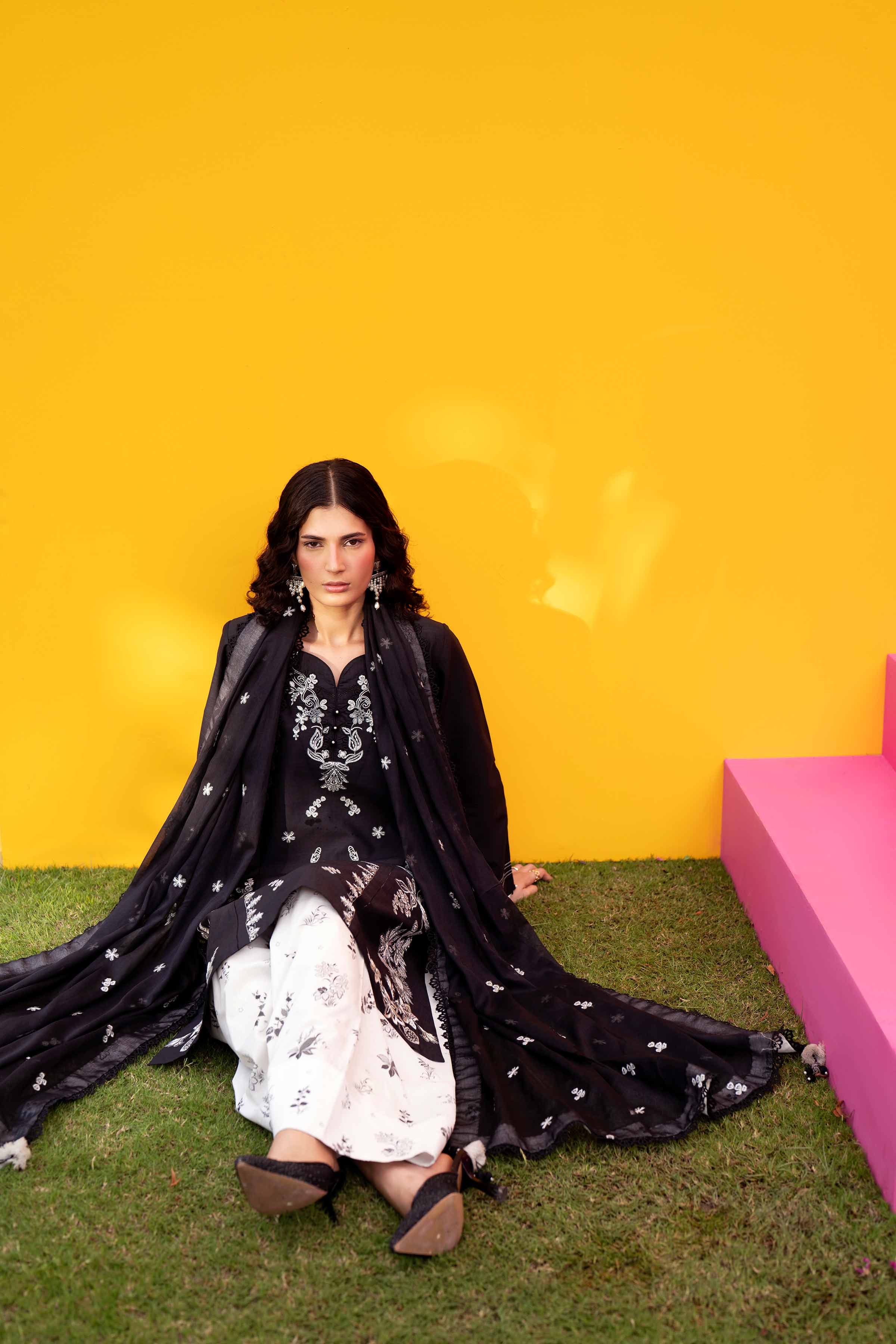 3 Piece - Printed Embroidered Suit - 42602040 Black Lawn 3PC Embroidered Nishat Australia