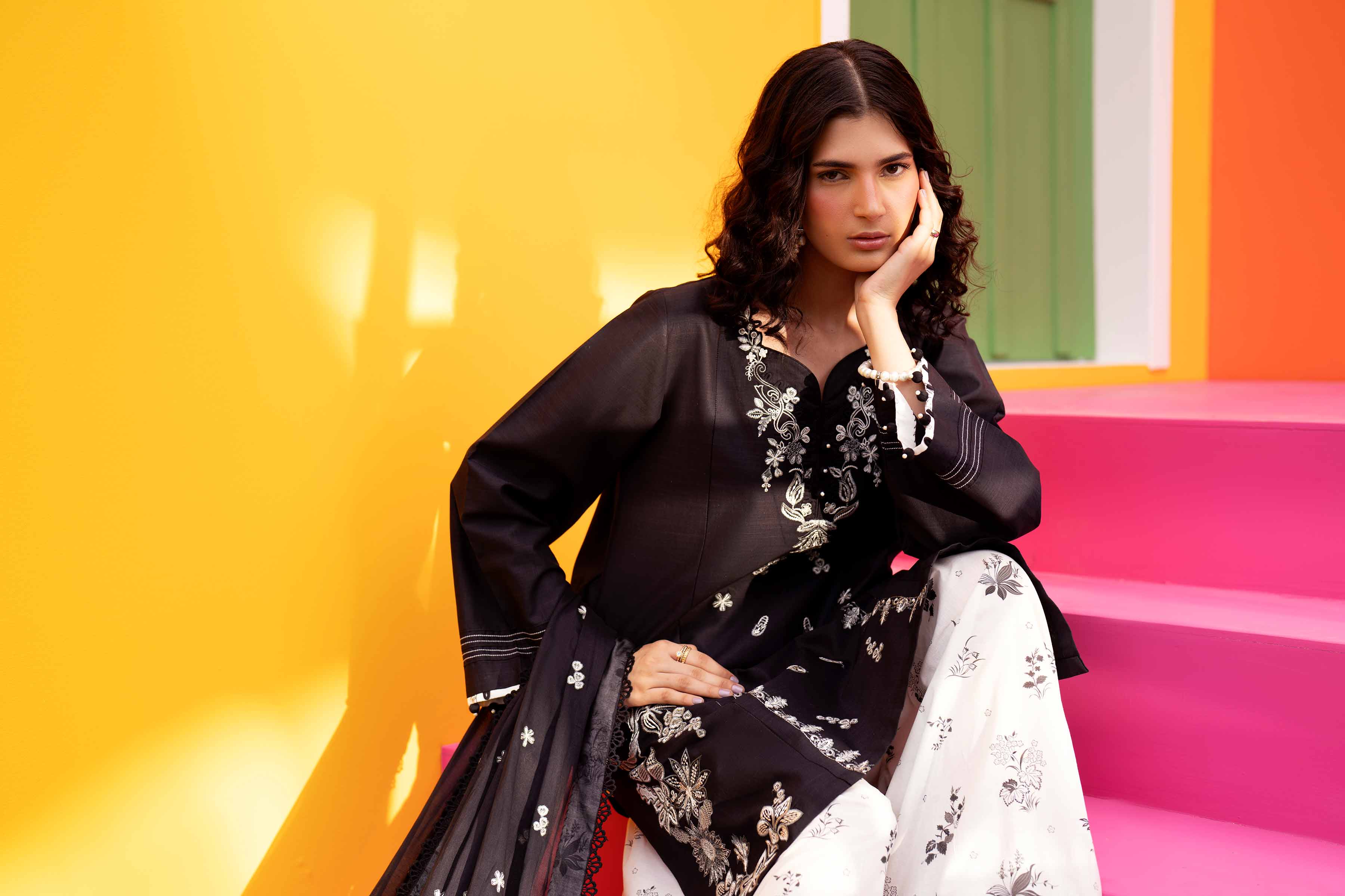 3 Piece - Printed Embroidered Suit - 42602040 Black Lawn 3PC Embroidered Nishat Australia