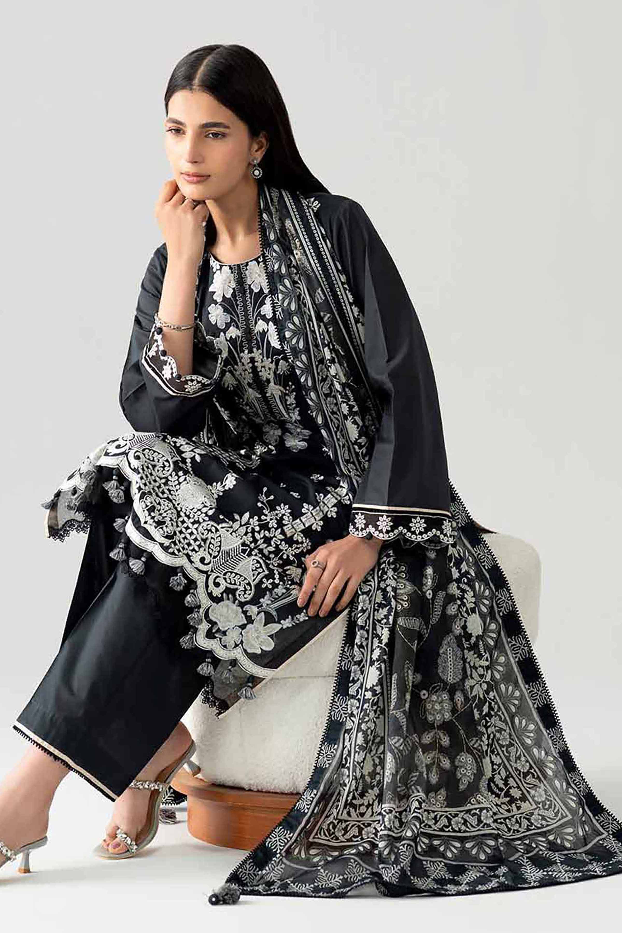 3 Piece - Digital Printed Embroidered Suit - 42602045 Black Dobby 3PC Embroidered Nishat Australia