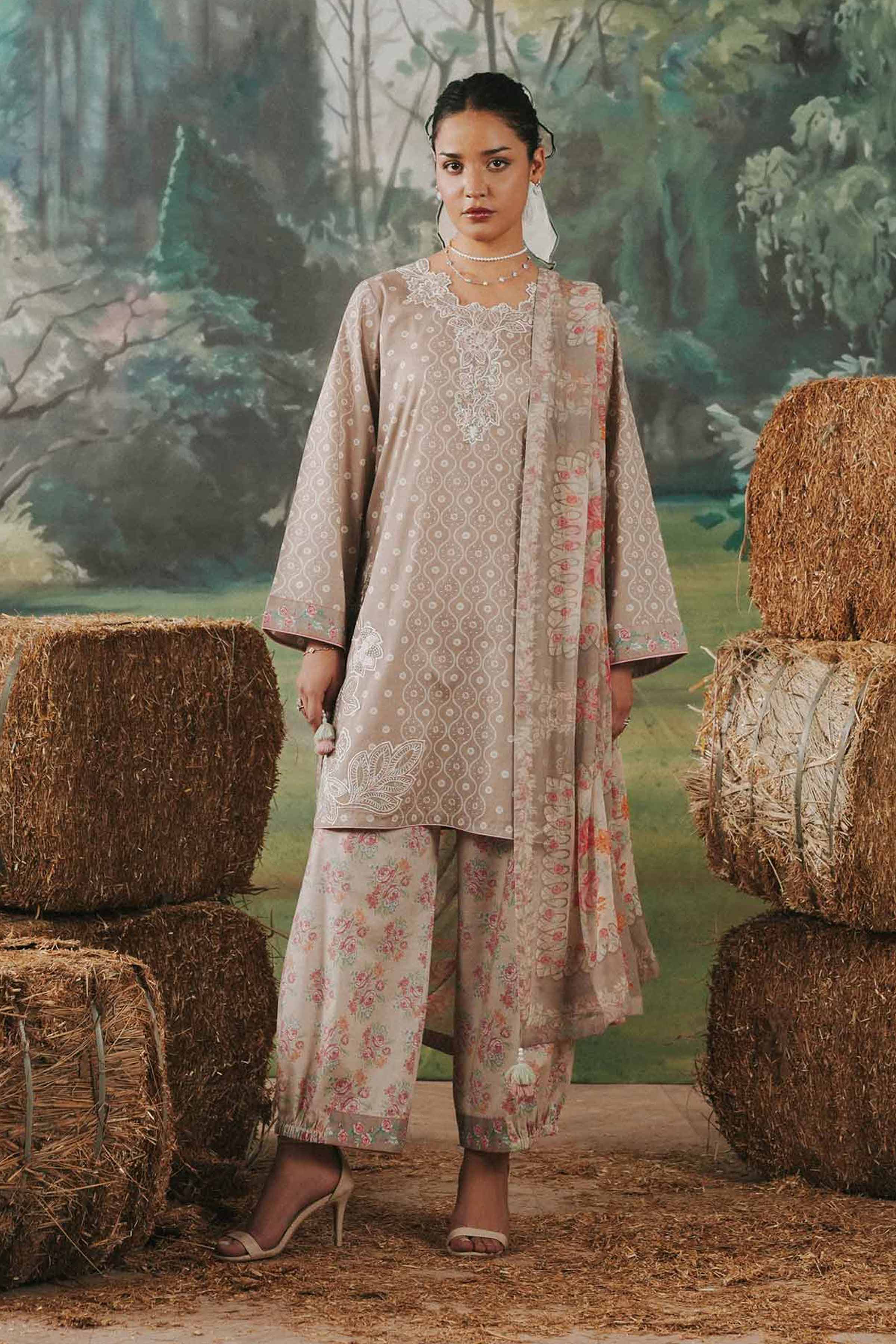 3 Piece - Digital Printed Embroidered Suit - 42602176