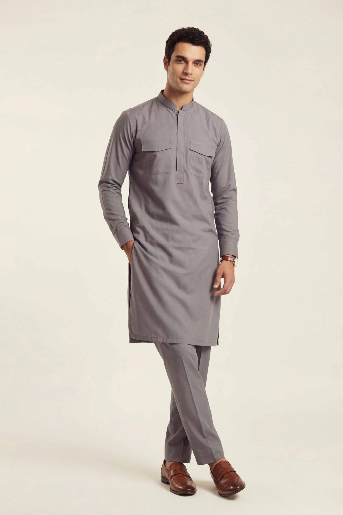 2 Piece - Naqsh Suit - 42608020 Grey Cotton 2PC Non-Embroidered Nishat Australia