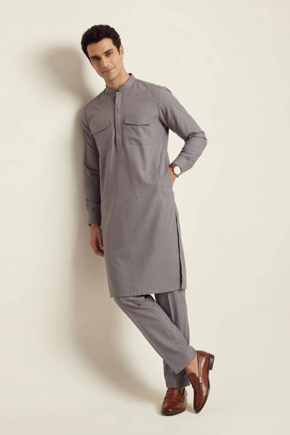2 Piece - Naqsh Suit - 42608020 Grey Cotton 2PC Non-Embroidered Nishat Australia