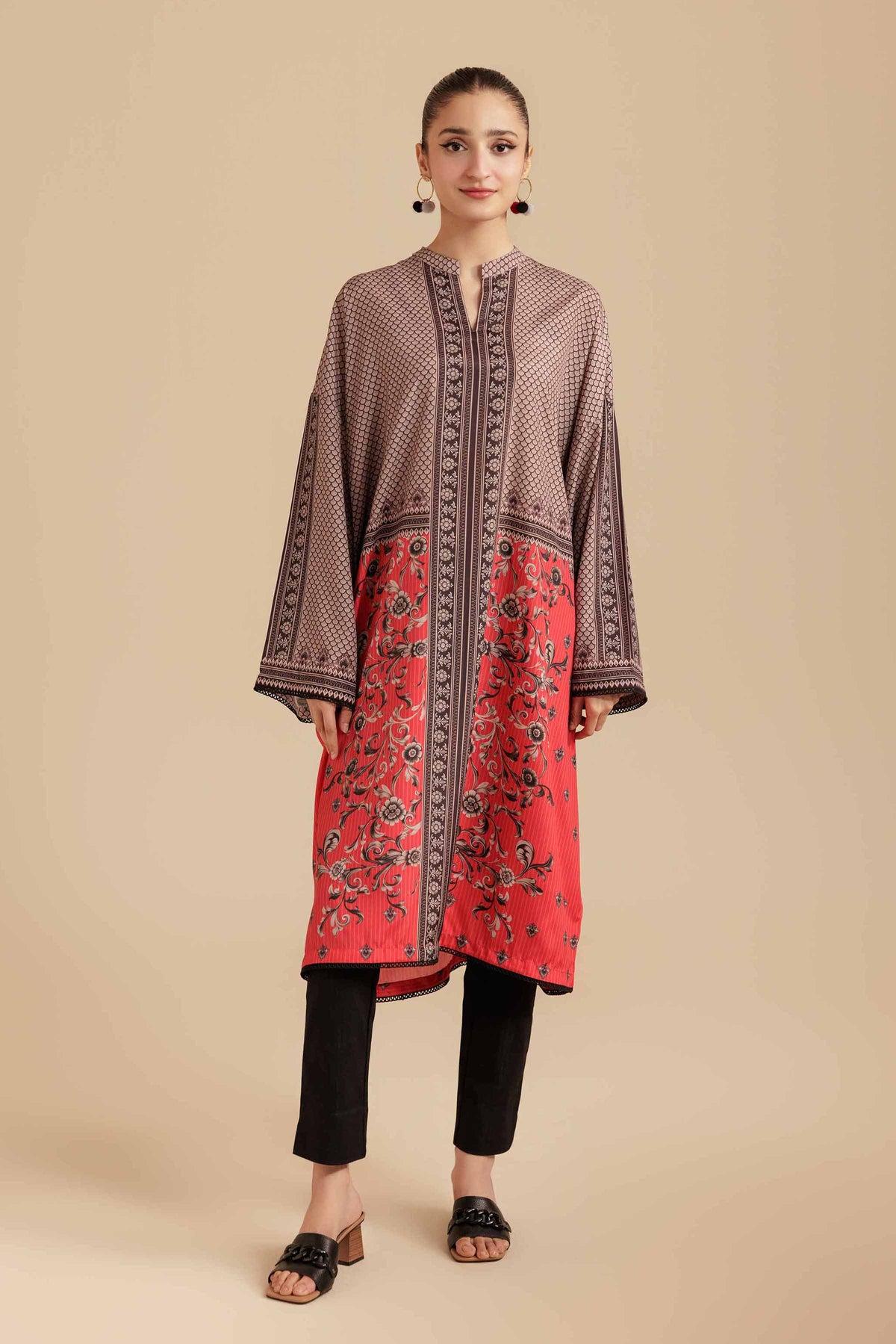 Printed Tunic - AS25-104 Red Silk 1PC Printed Nishat Australia