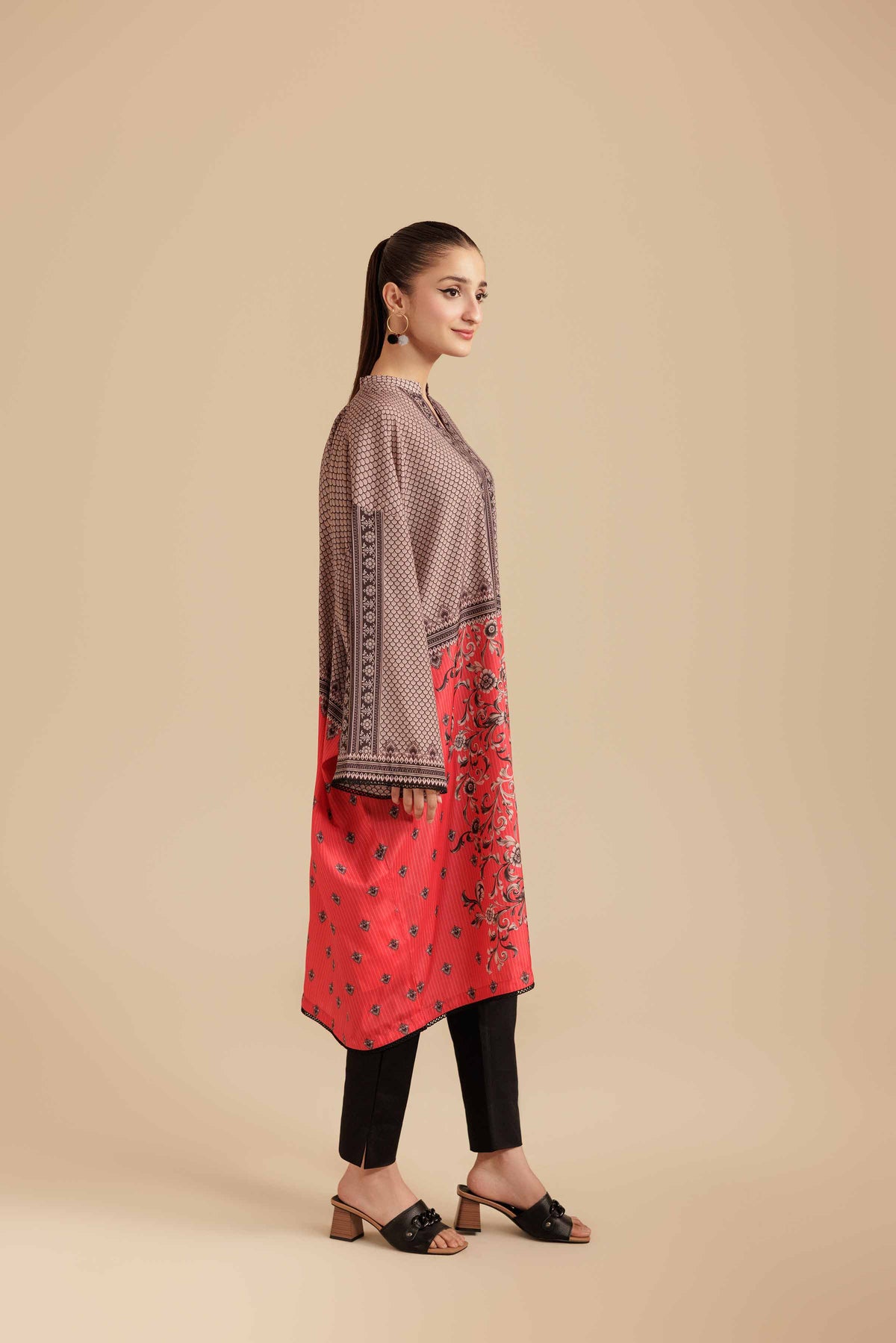 Printed Tunic - AS25-104 Red Silk 1PC Printed Nishat Australia