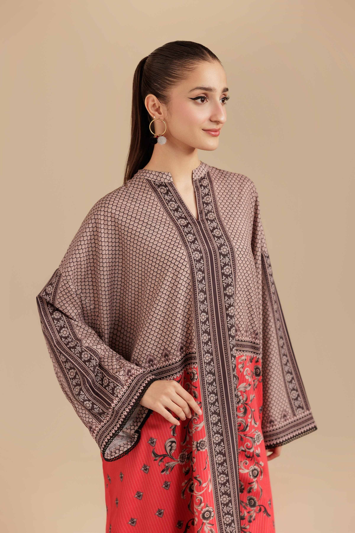 Printed Tunic - AS25-104 Red Silk 1PC Printed Nishat Australia