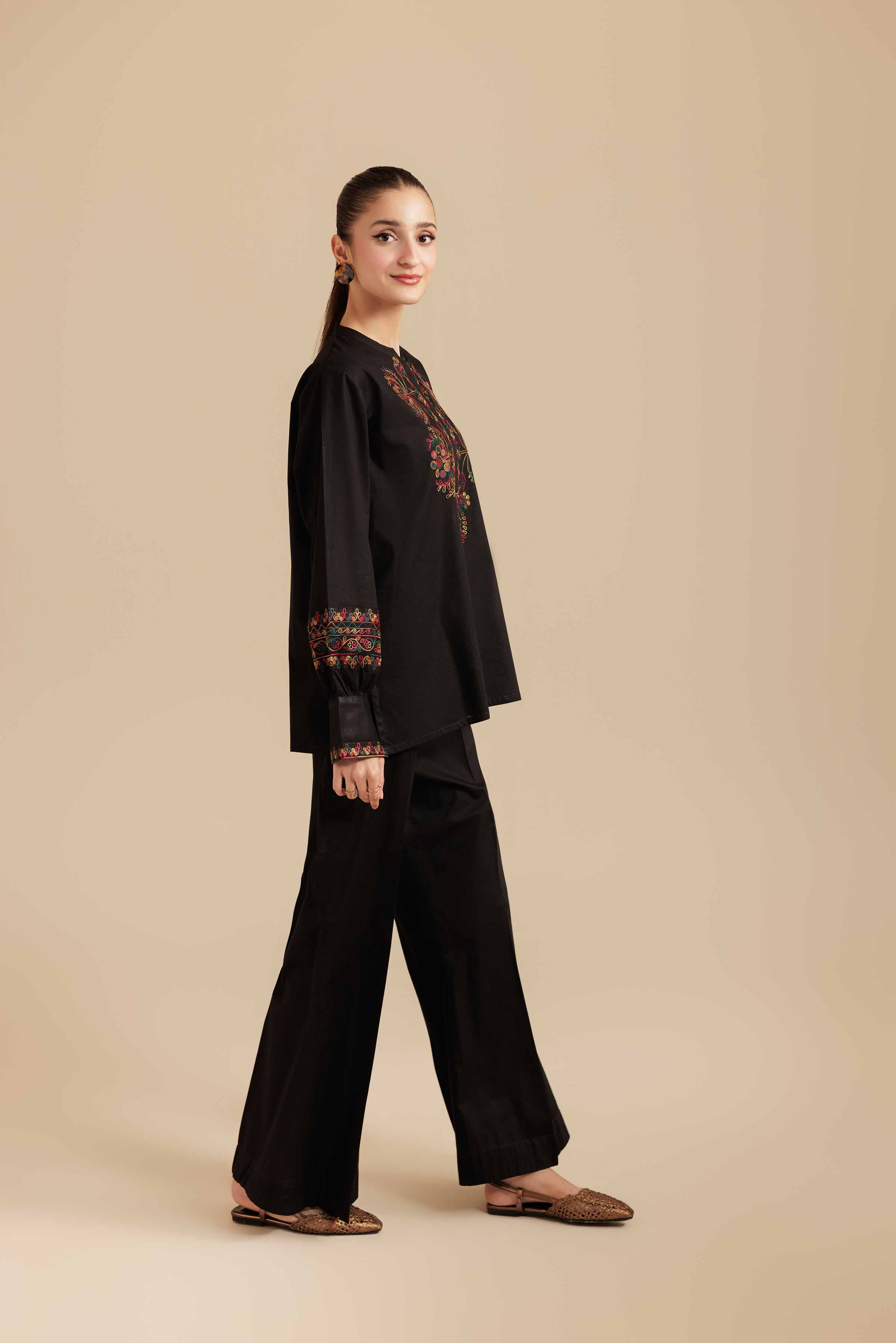 2 Piece - Embroidered Suit - AS25-108 READY TO WEAR Black Cambric 2PC Embroidered