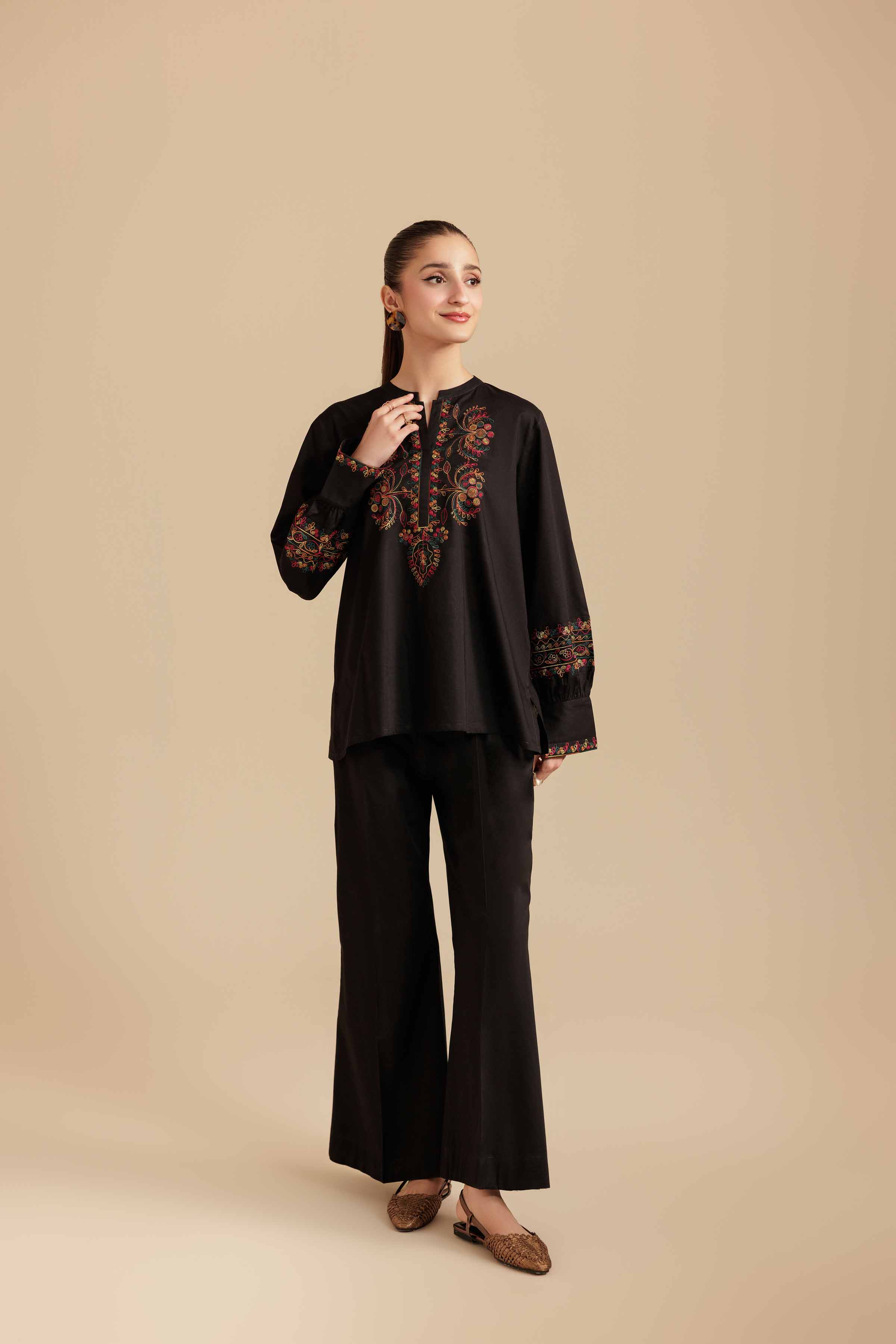 2 Piece - Embroidered Suit - AS25-108 READY TO WEAR Black Cambric 2PC Embroidered